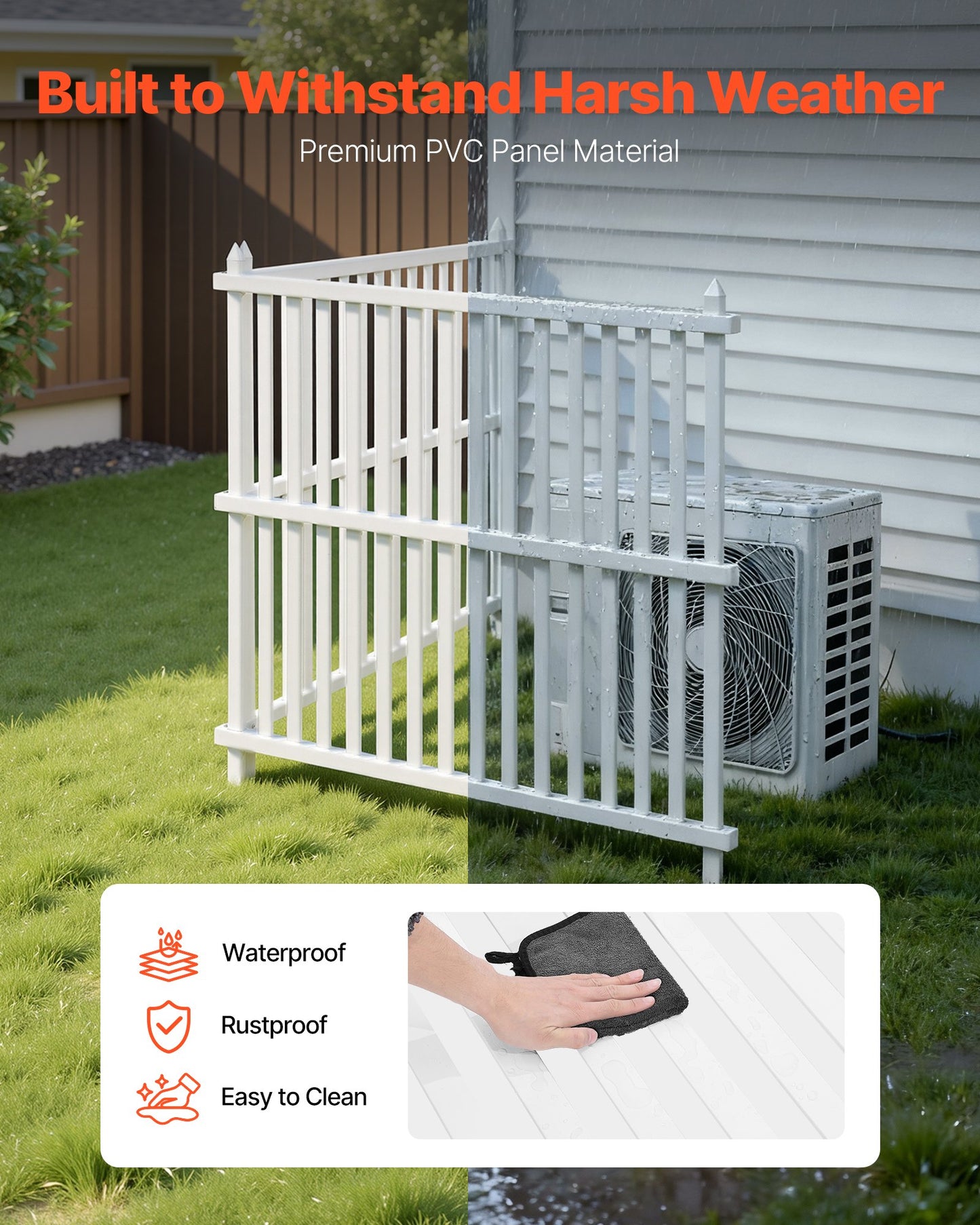 Black Outdoor Privacy Fence Panels Set - 48x48 Inches with Ground Stakes for Air Conditioners & Trash Cans