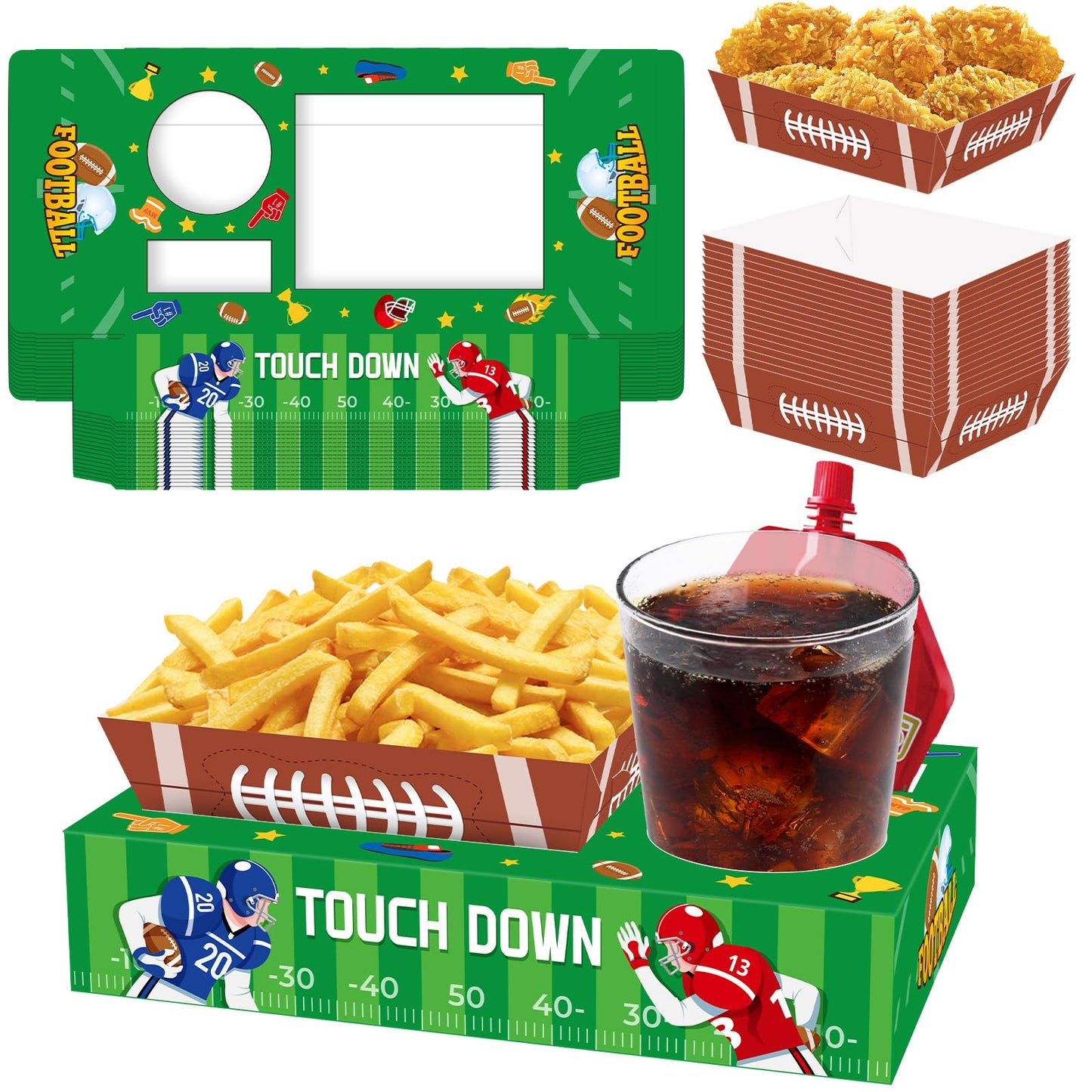 36-Piece Football Party Supplies Set - Snack Trays & Boxes