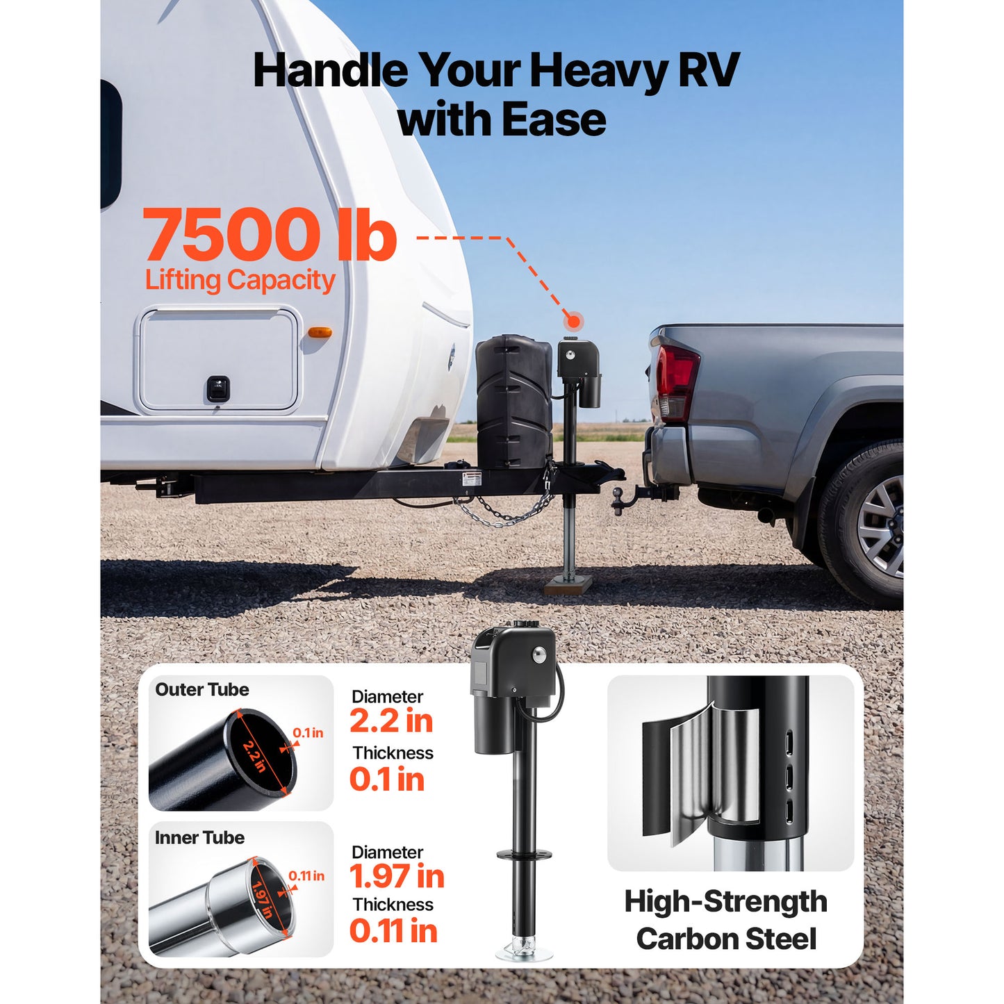 Electric Trailer Jack 7500 Lbs Capacity for RV Camper Travel Trailer Waterproof LED Light 12V