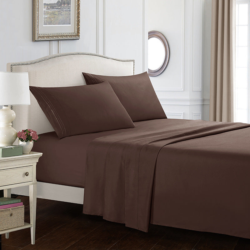 Embroidered Solid Color Bedding Set - Bed Sheets Pillowcases & Quilt Cover