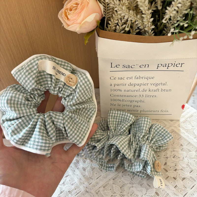 Plaid Fabric Hair Ring with Button Detail