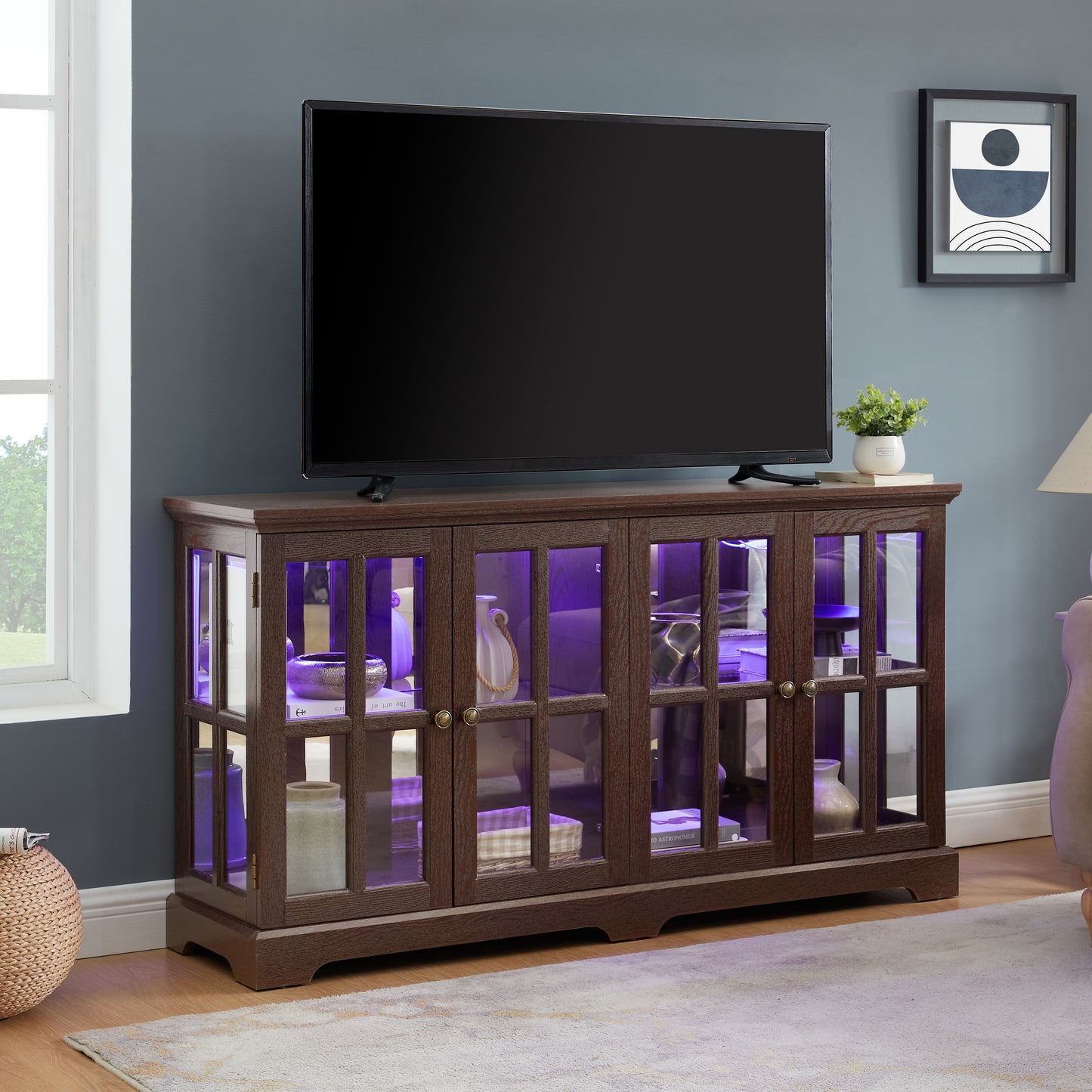LED Curio Display Cabinet Antique With Glass Doors Adjustable Shelves