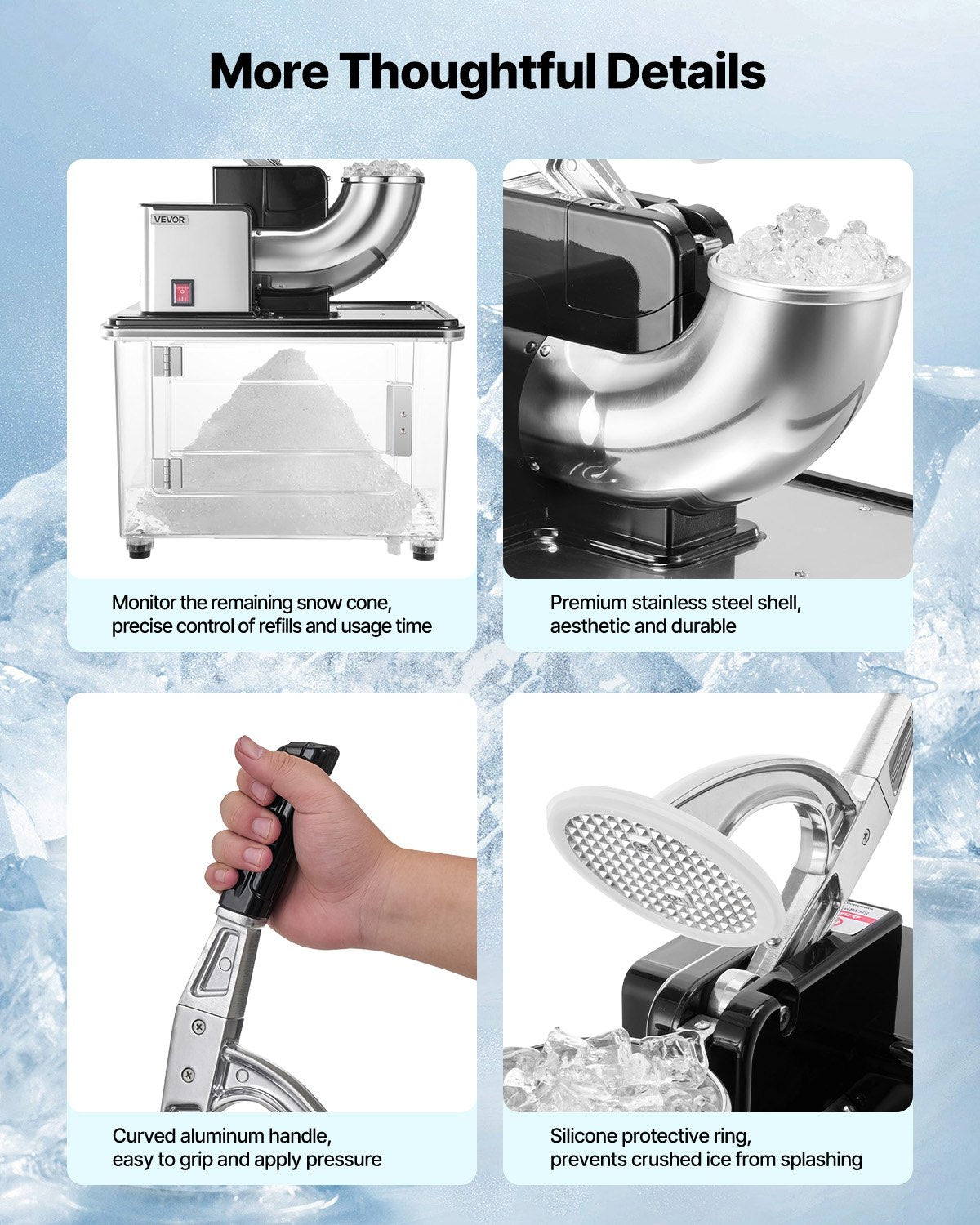 Electric Snow Cone Maker & Ice Crusher 661LBS/H Commercial Shaved Ice Machine