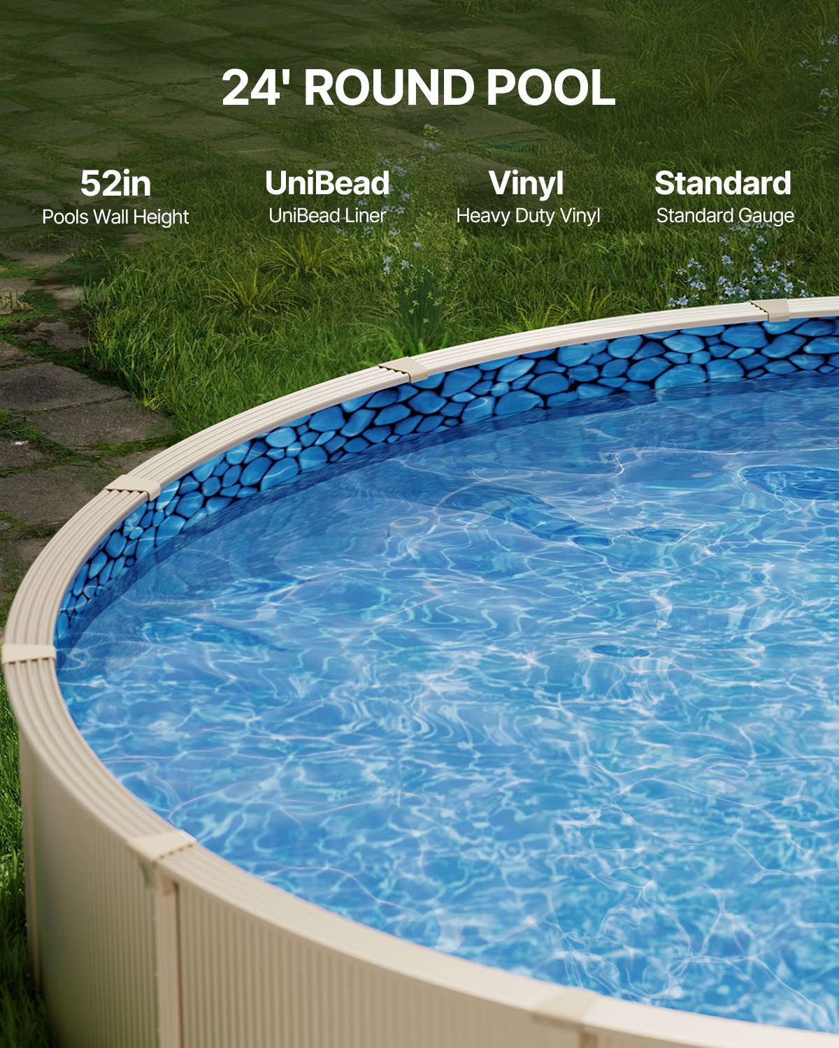 24ft Round Pool Liner - Unibead Style, 52 Inch Wall Height, Durable Vinyl