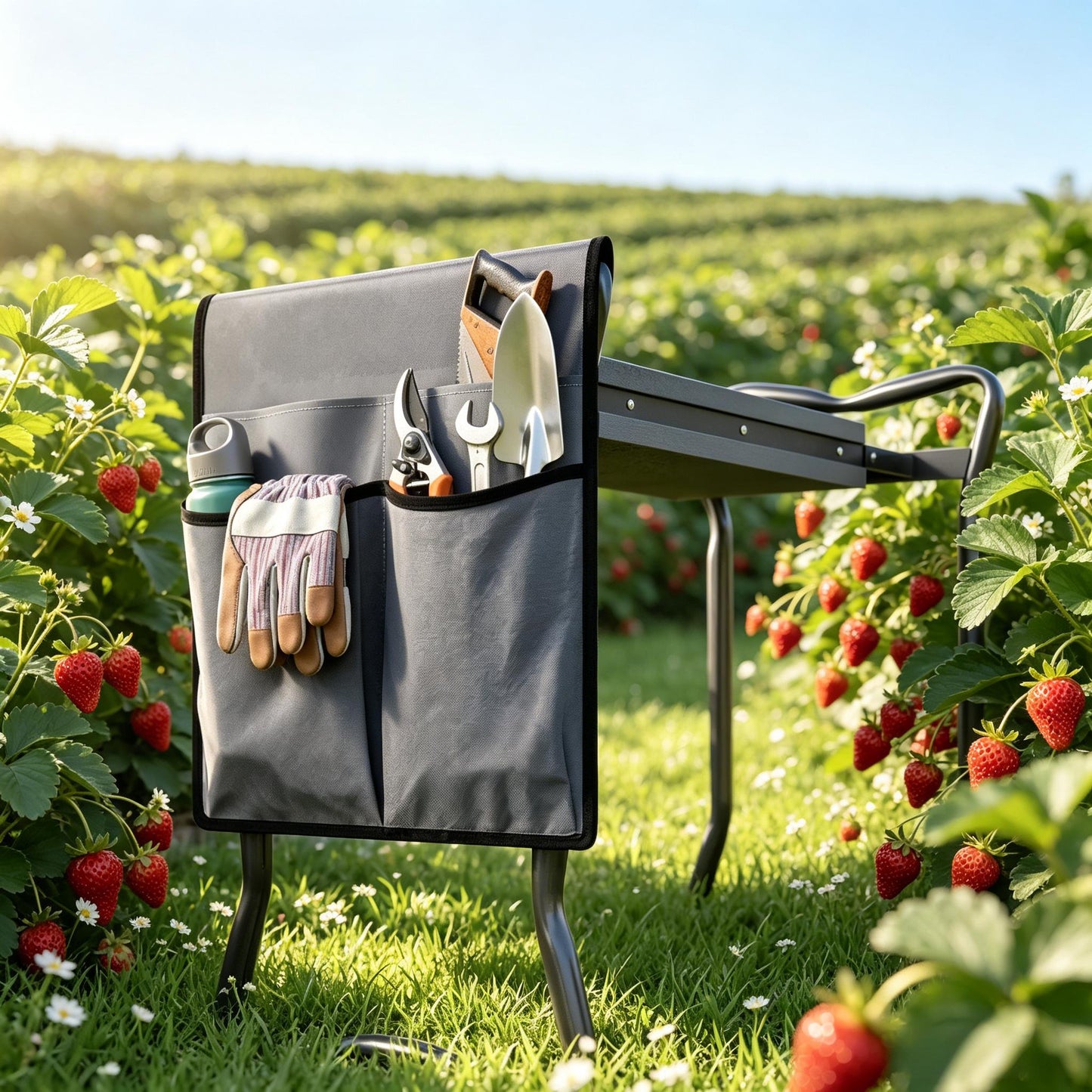 2-in-1 Garden Kneeler and Seat with EVA Pad and Tool Pouch - Grey
