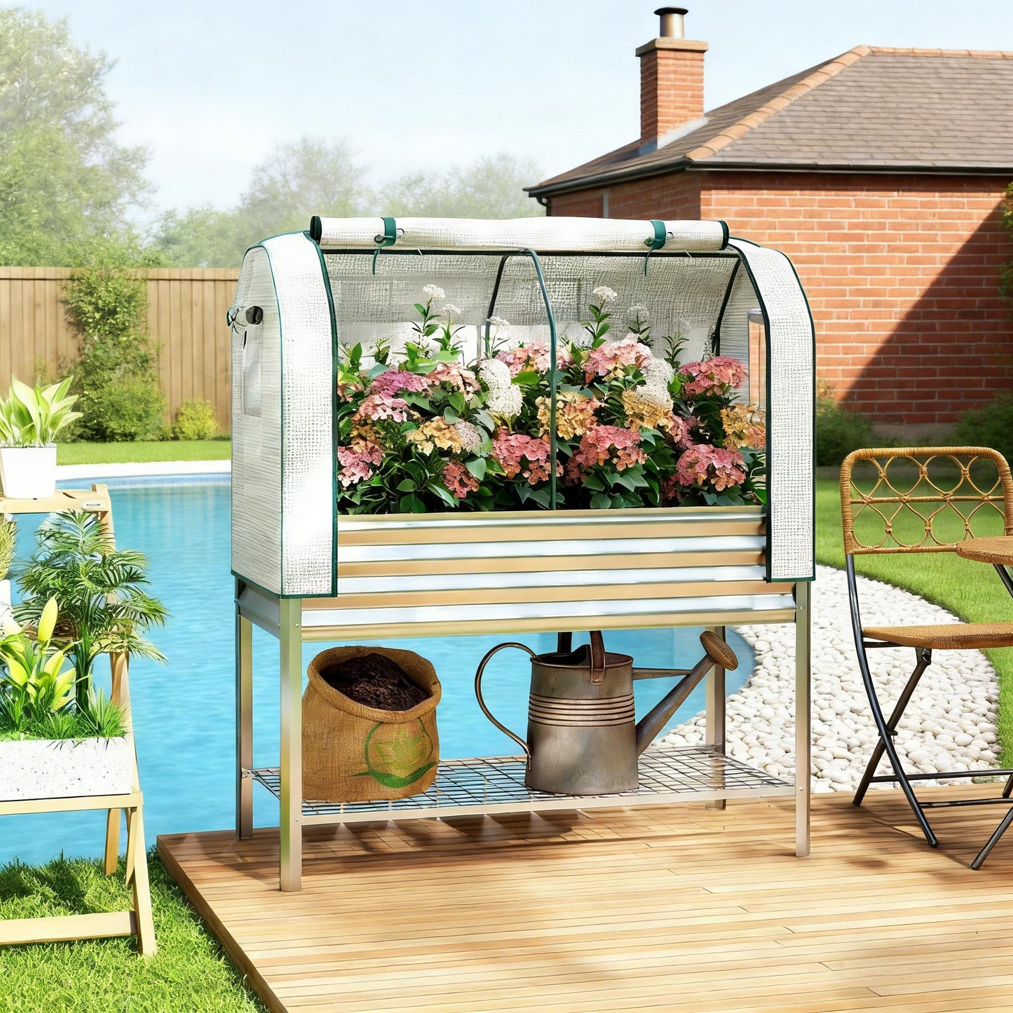 Elevated Raised Garden Bed with Greenhouse Cover - Silver