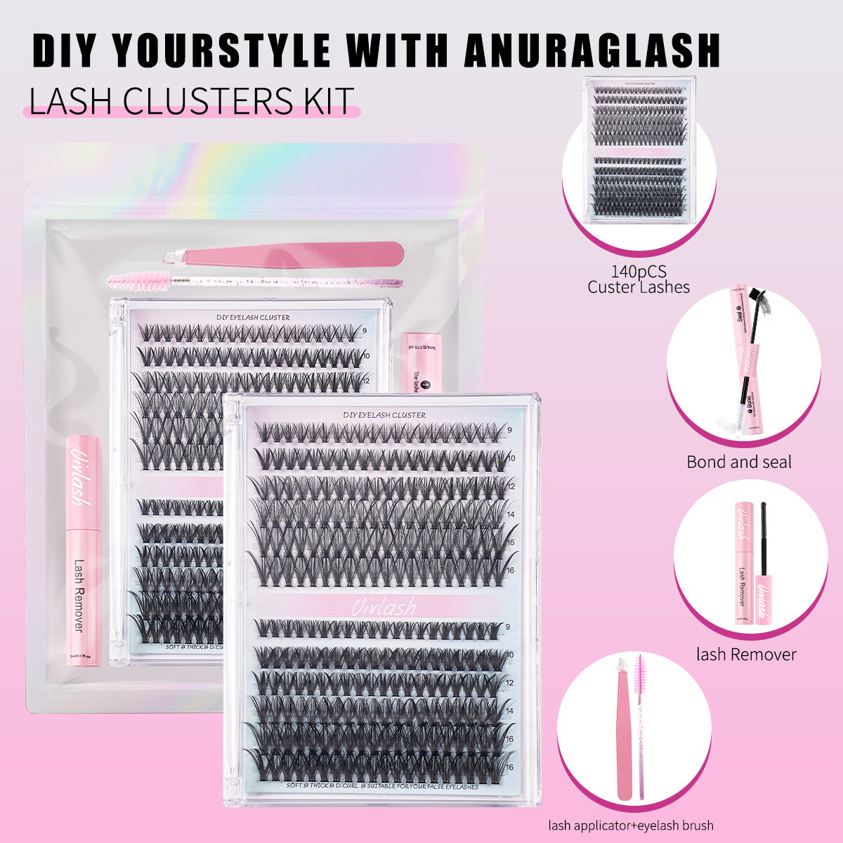False Eyelashes 30/40D Single Cluster Voluminous Natural Style - 5-Piece Set