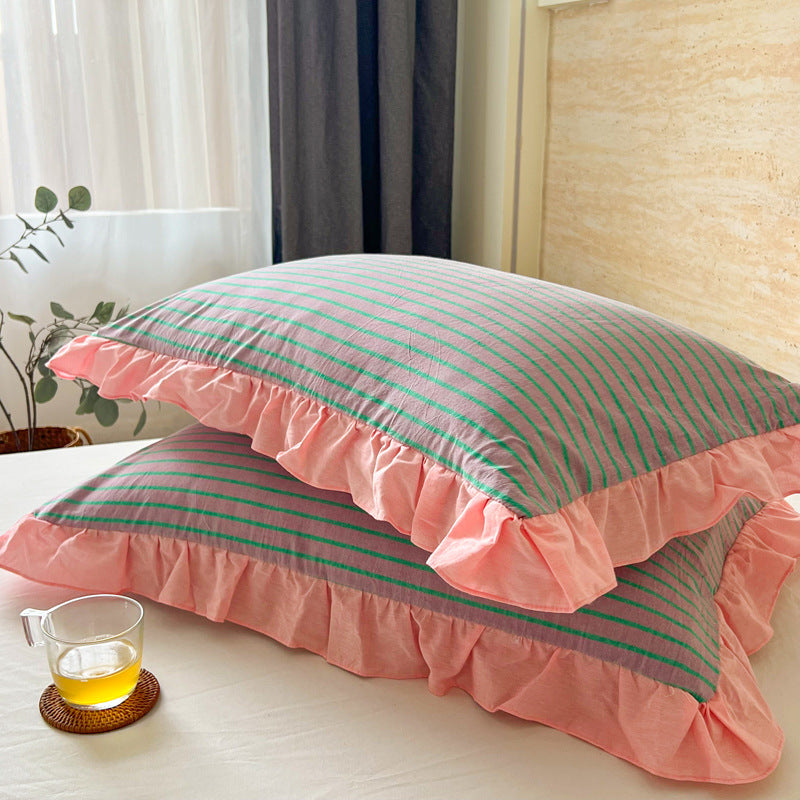 Washed Cotton Lace Pillowcase - Elegant Bedding Cover for Home Decor