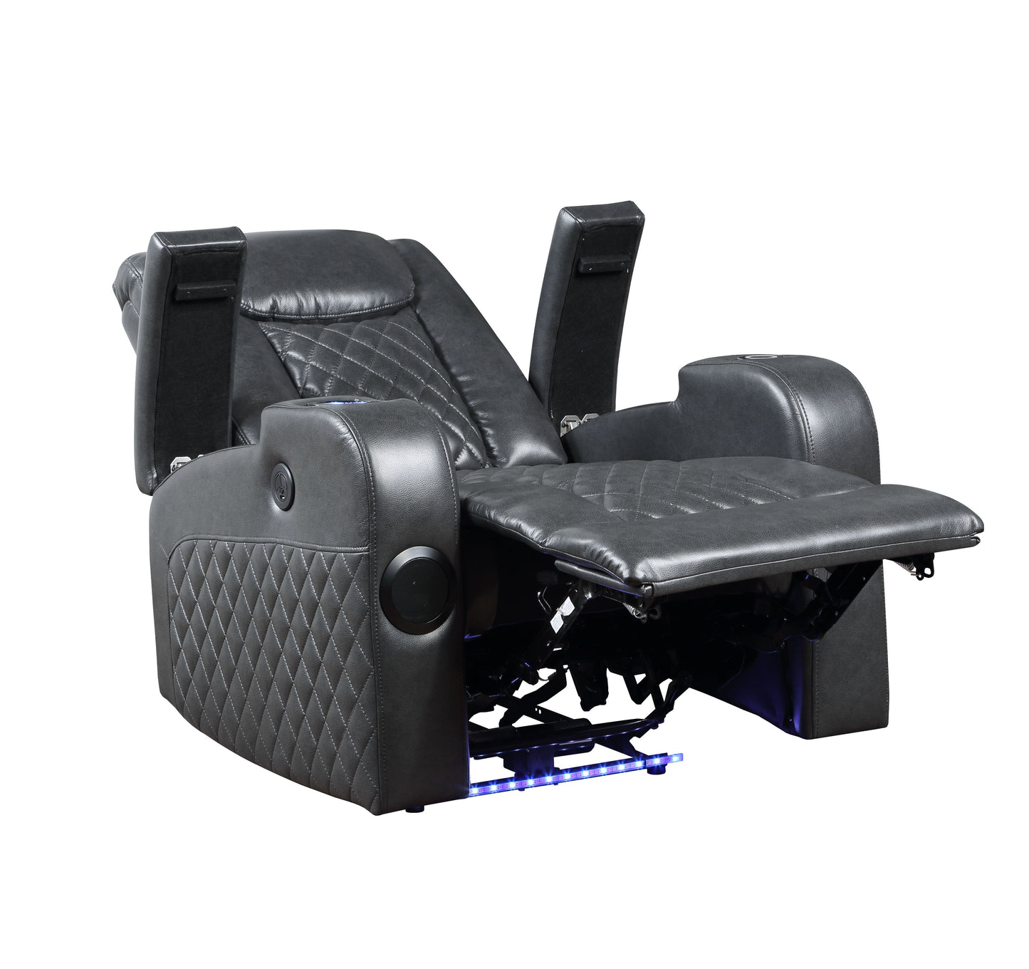 Dark Gray Leather Power Motion Recliner with Bluetooth & Charger
