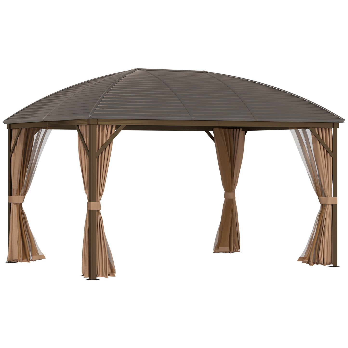 10x13 Hardtop Gazebo with Curtains & Netting - Brown Pavilion
