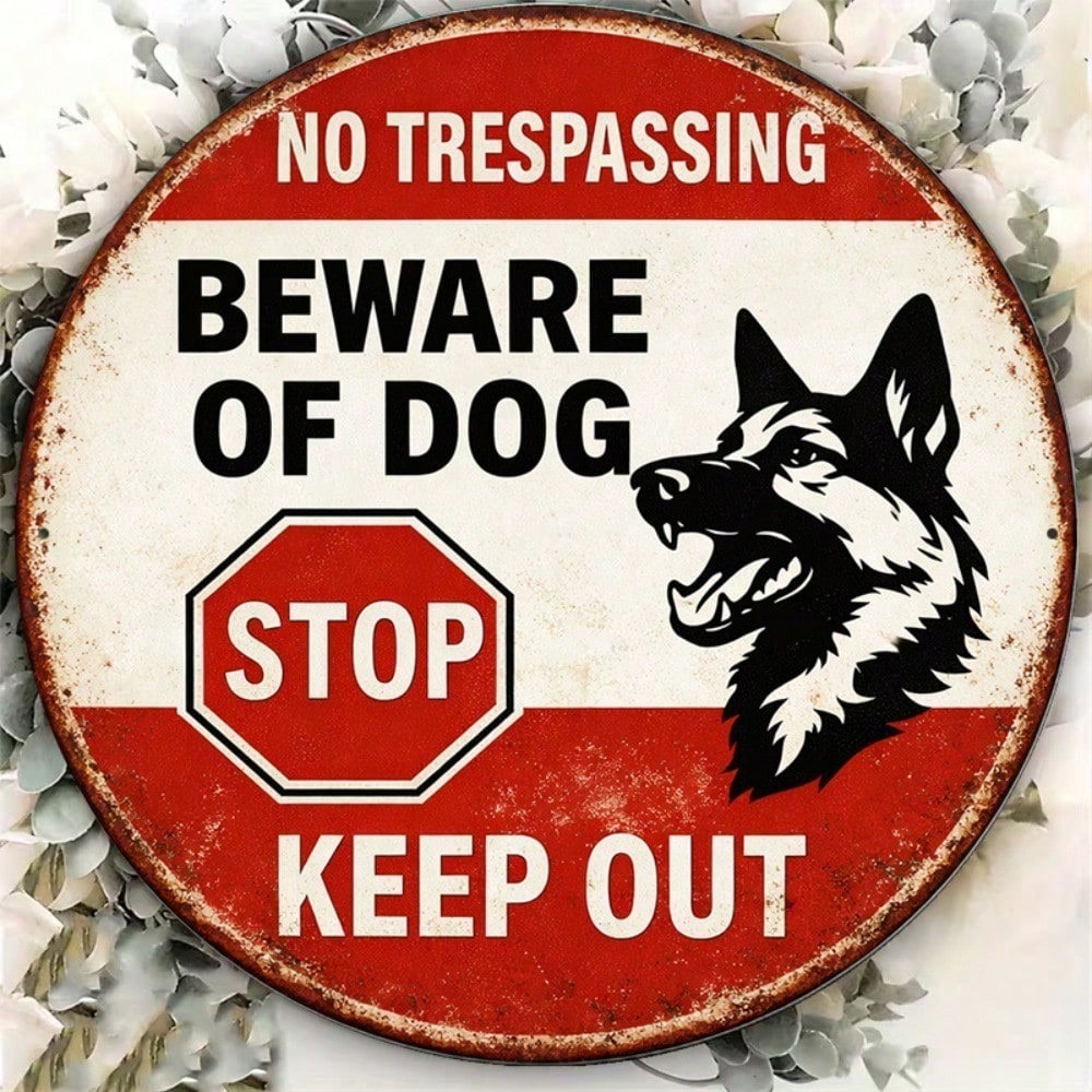 8x8 Inch Vintage Beware of Dog No Trespassing Tin Sign