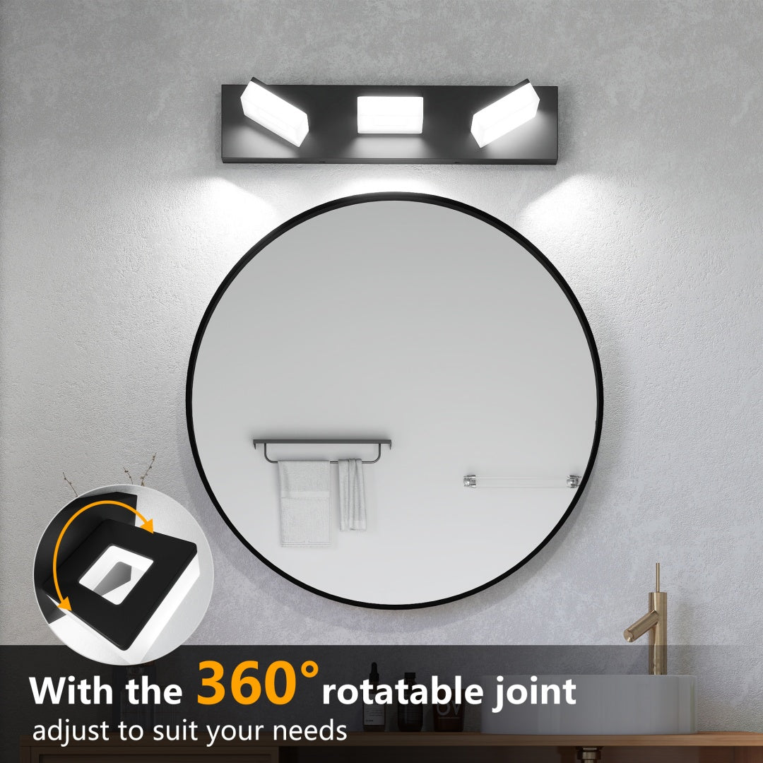 Modern LED Bathroom Vanity Light Fixture - 3-Light, Matte Black, 20-Inch