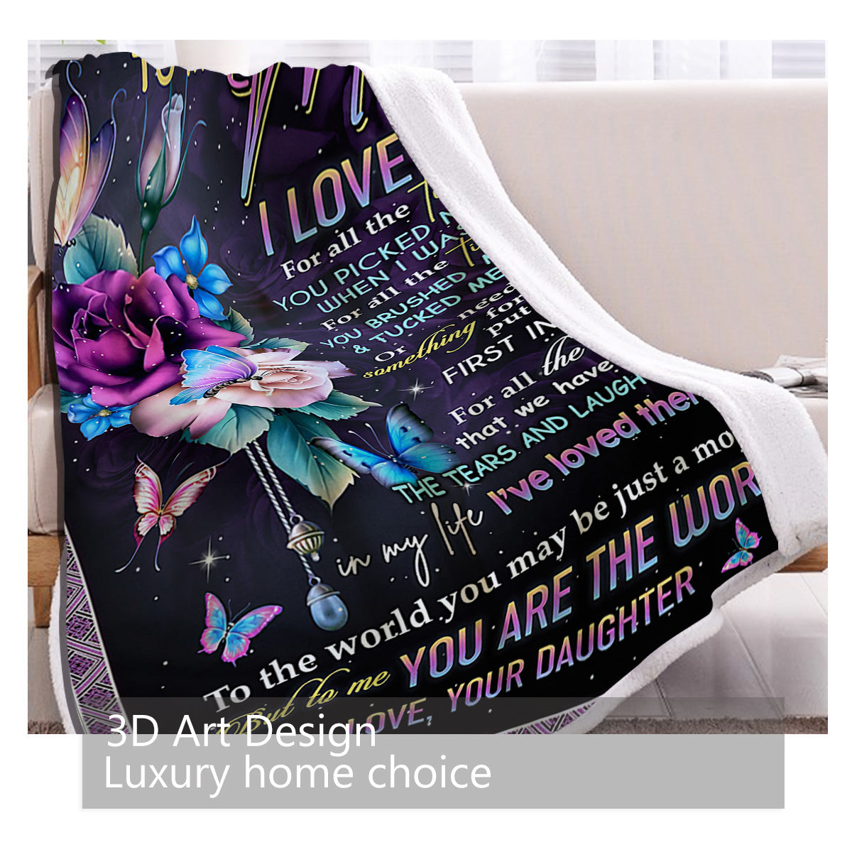 Warm Soft Butterfly Love Flower Lamb Wool Blanket for Sofa Bed Camping