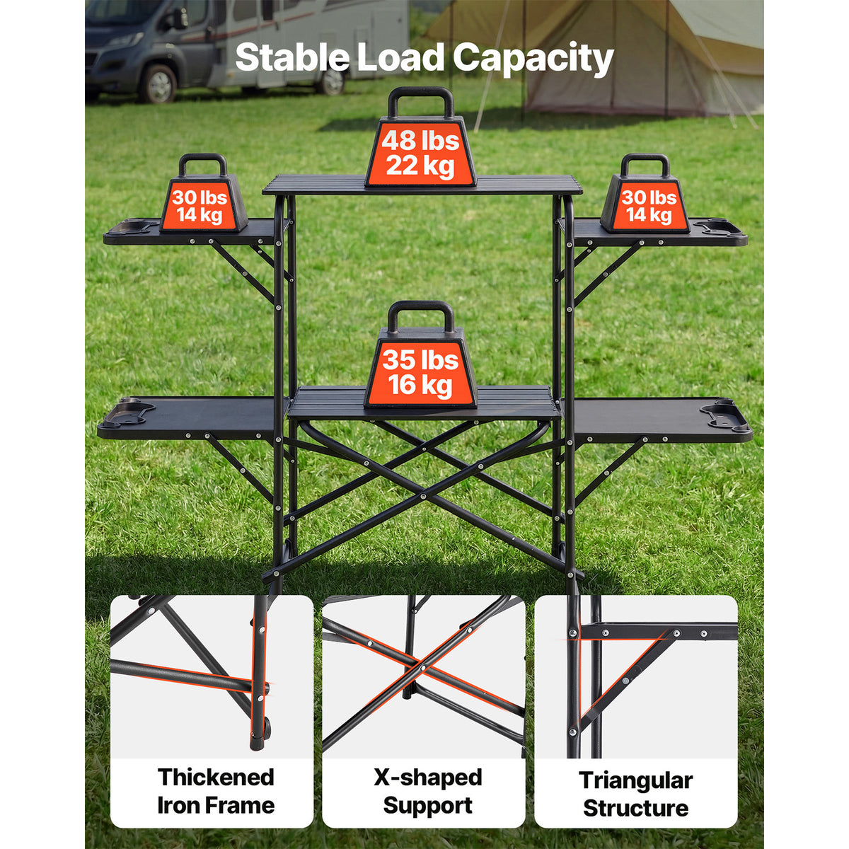 Portable Folding Camping Kitchen Table with 4 Side Tables, Heat Resistant Surface & Carry Bag