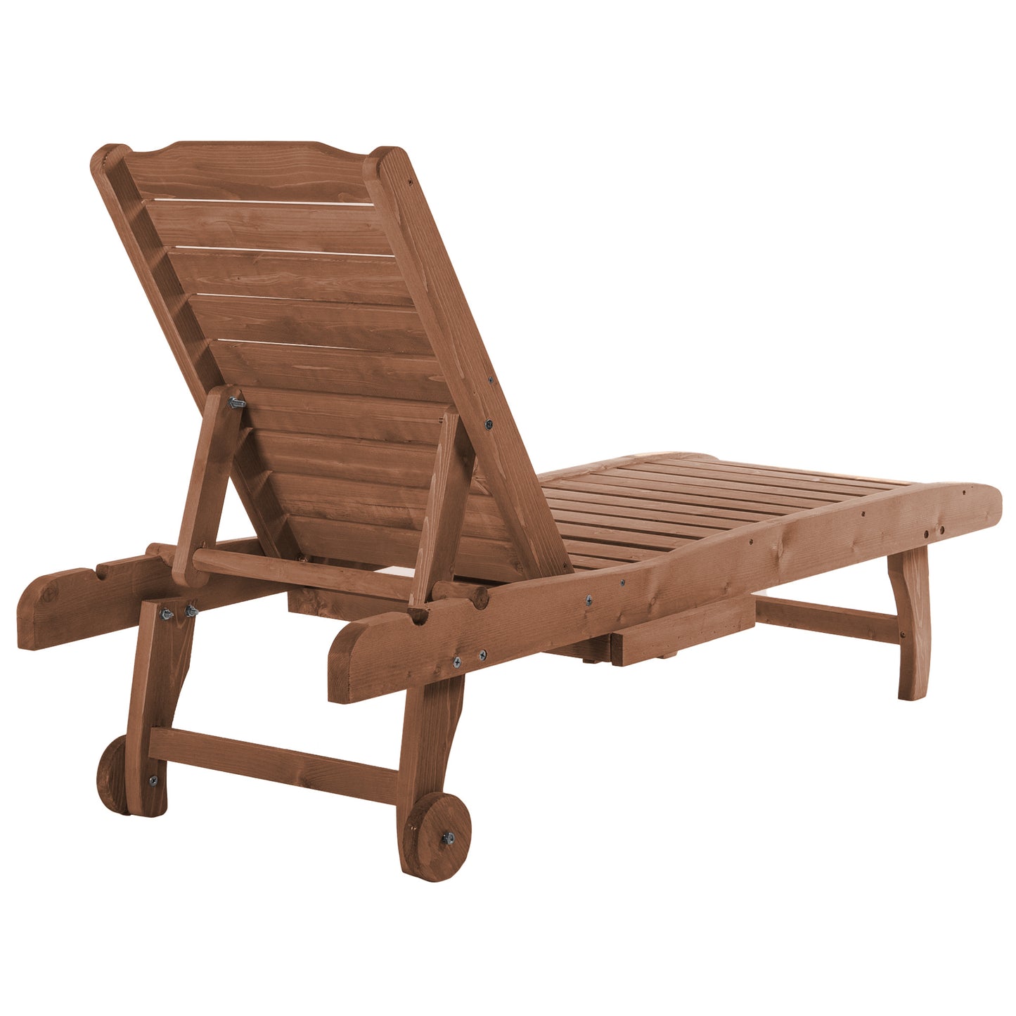 Chaise Lounge Chair - Outdoor Wooden Chair with Adjustable Backrest & Wheels