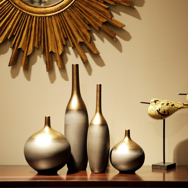 Decorative Ceramic Vase with Metal Glaze - Creative Home Storage Cabinet Accessory