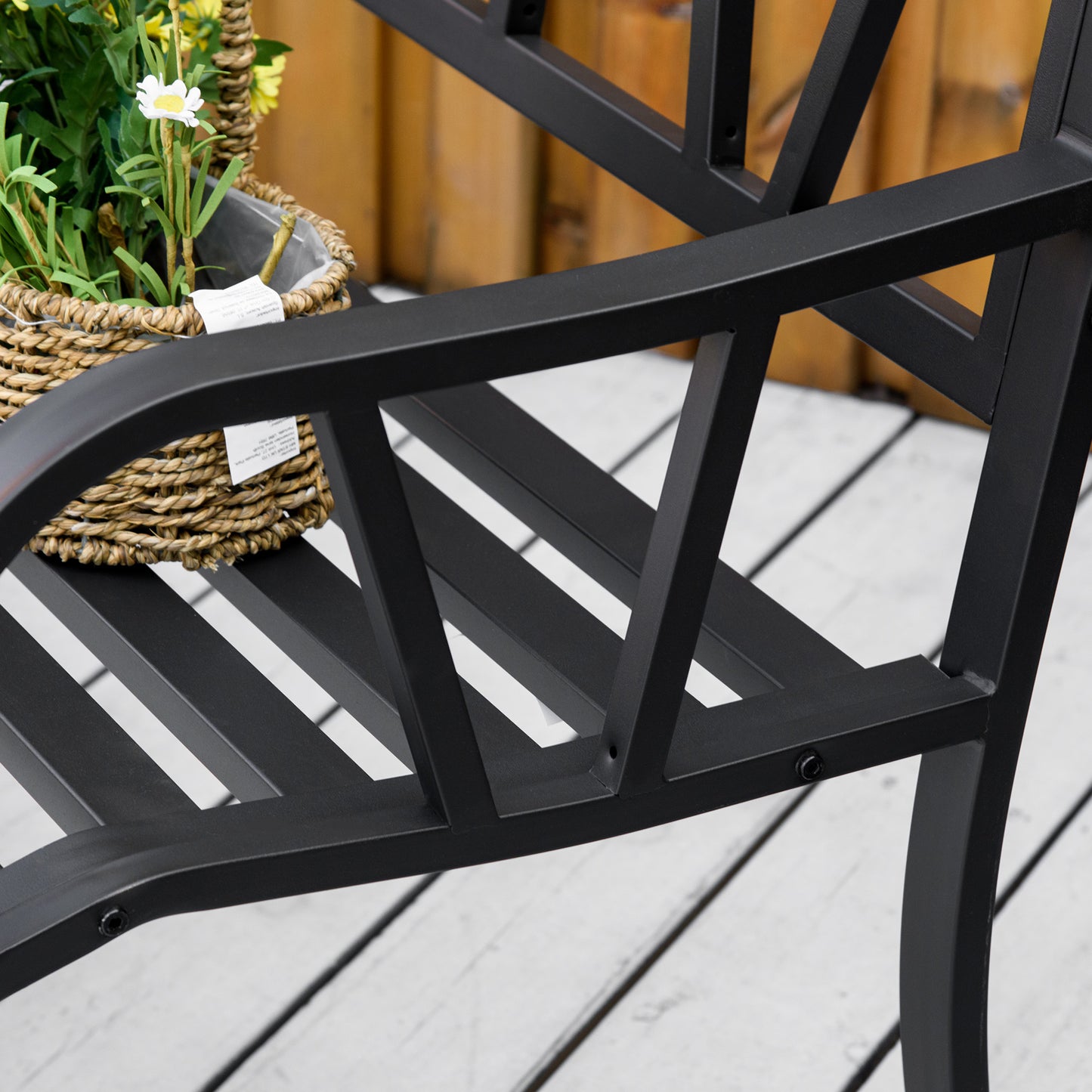 50" Outdoor Metal Bench with V-Shaped Backrest - Black