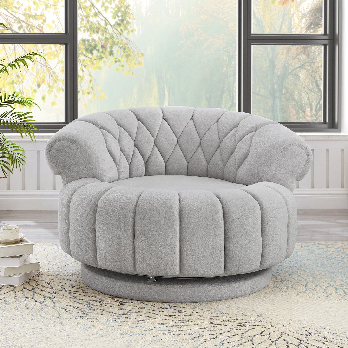 Grey 360° Swivel Accent Chair - Chenille Barrel Club Chair