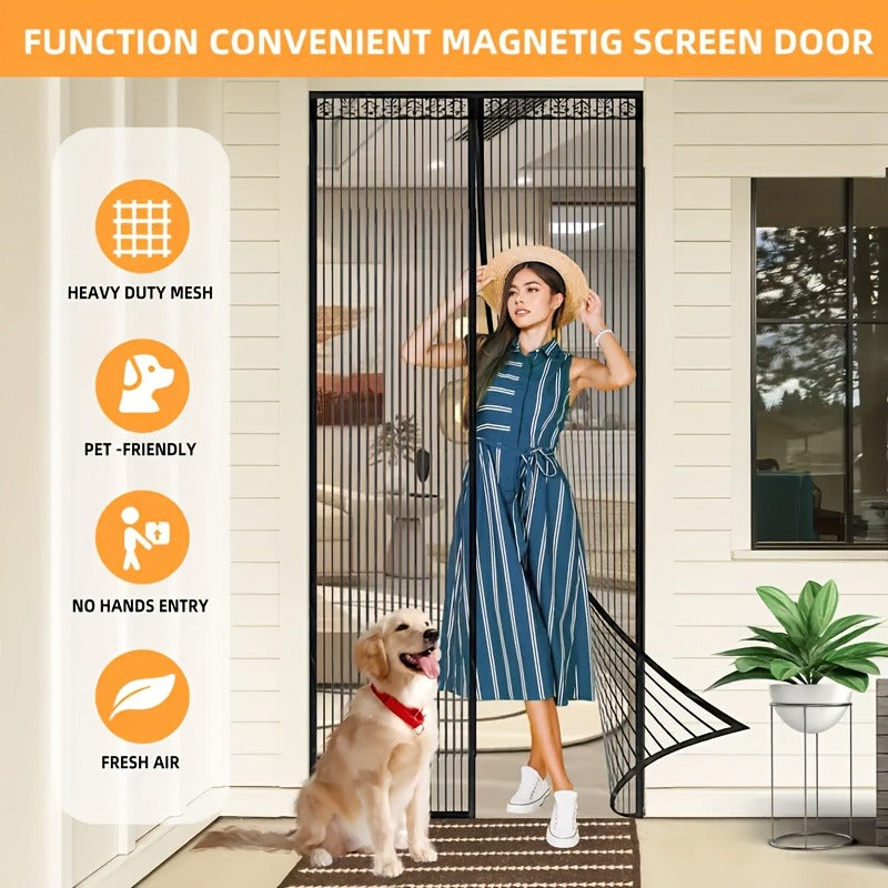 Magnetic Mosquito Door Curtain with Storage Strap, Breathable Screen for Home & Outdoor Use