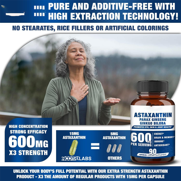Astaxanthin Capsules - 90 Count Dietary Supplement for Skin & Eye Health