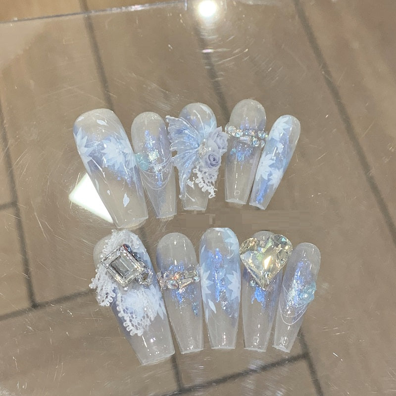 Blue Butterfly Flower Nail Art Kit - Handmade High-End Wear Armor