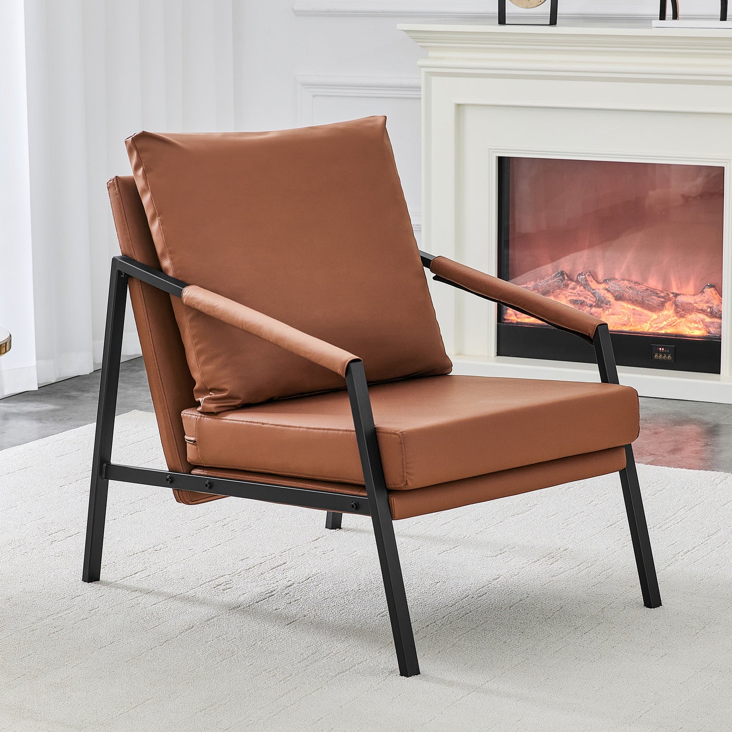 Modern Faux Leather Accent Chair - Upholstered Industrial Armchair in Brown