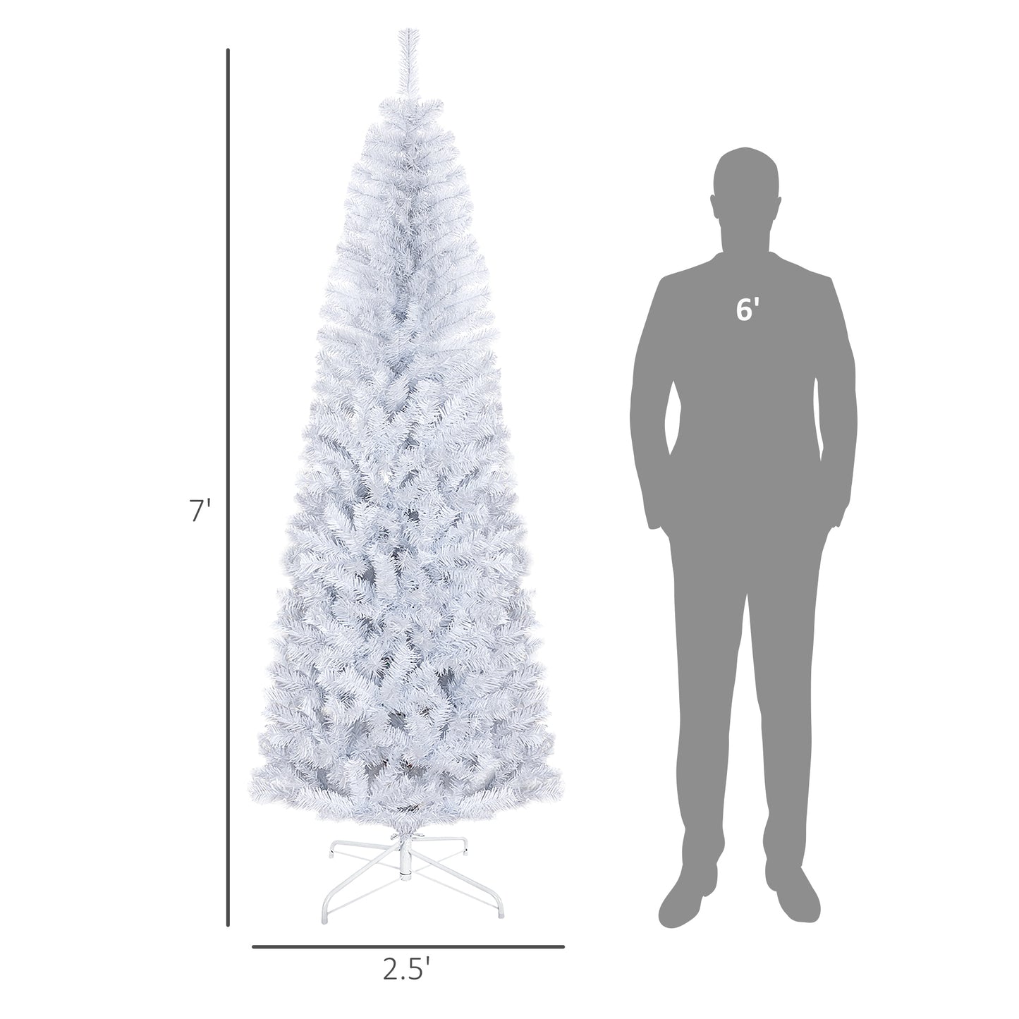 7 FT White Pencil Christmas Tree with 818 Tips - Indoor Holiday Decor