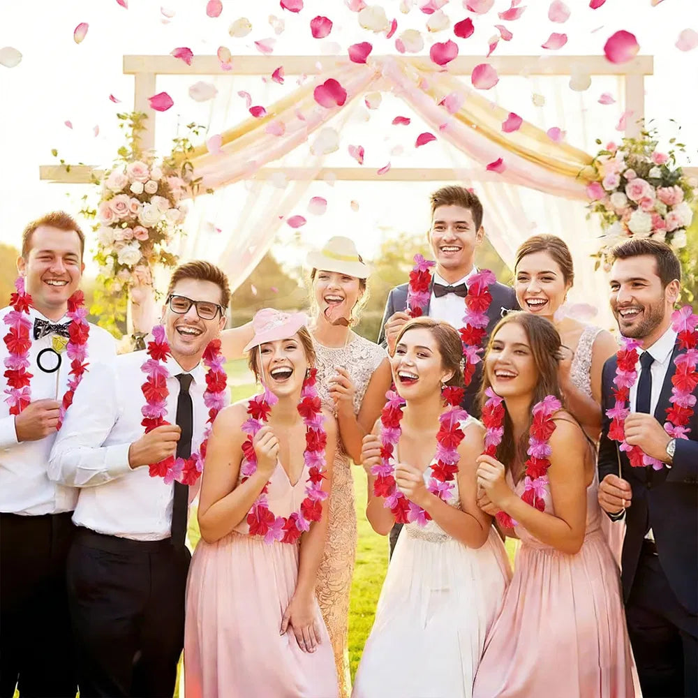 20 Pcs Pink Hawaiian Flower Leis Garland Necklace for Parties