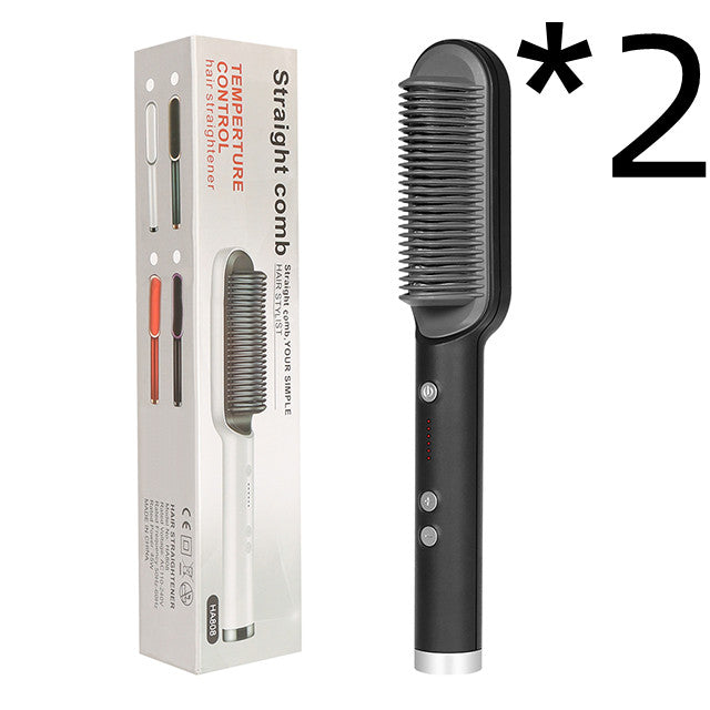 2-in-1 Hair Straightener Curling Iron Hot Comb with Negative Ions - Multi-Functional Electric Hair Styling Brush