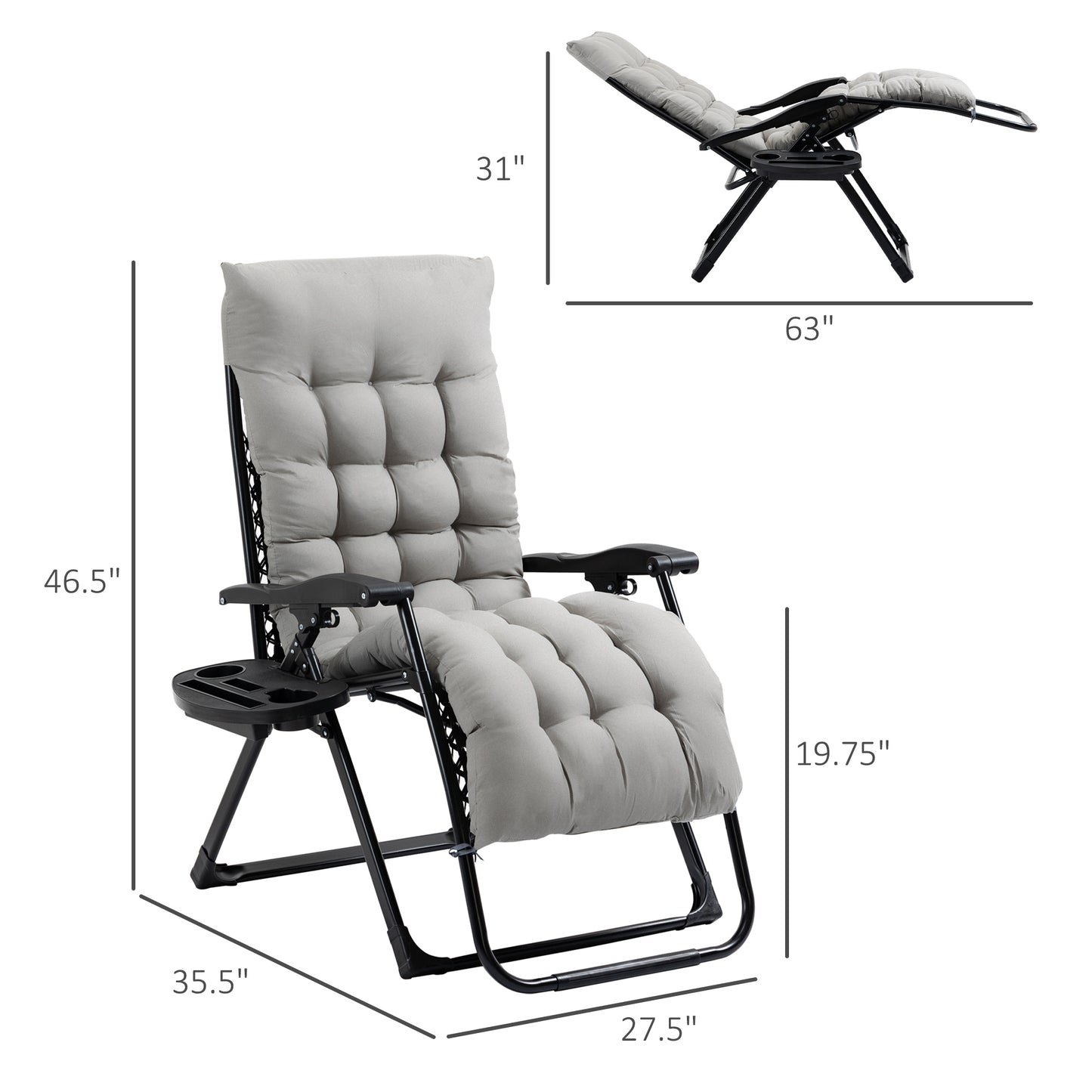 Zero Gravity Folding Recliner Chair with Cup Holder - Gray