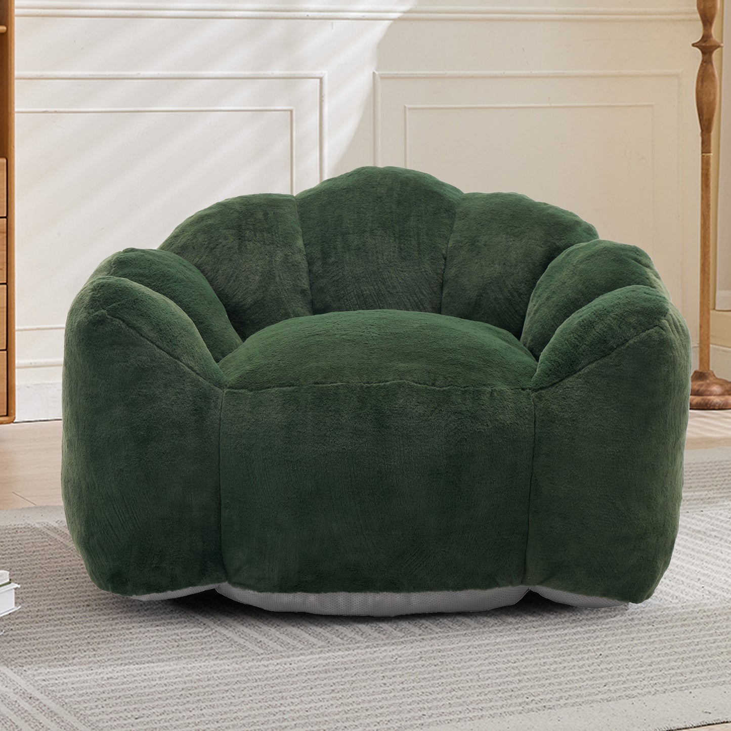 Adult Bean Bag Sofa with Pull Ring - Green Faux Fur