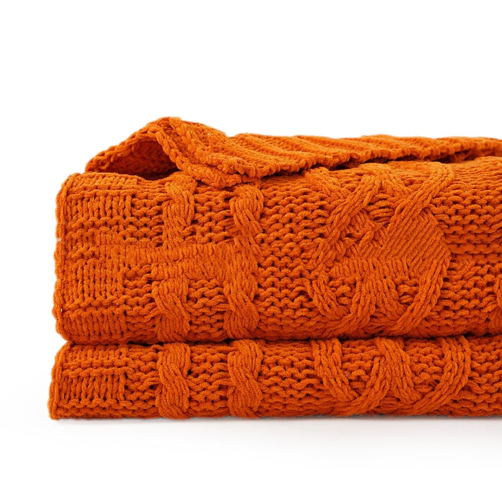 Heavy Weight Knitted Blanket - Thick Chenille Bed Cover for Home & Bedroom
