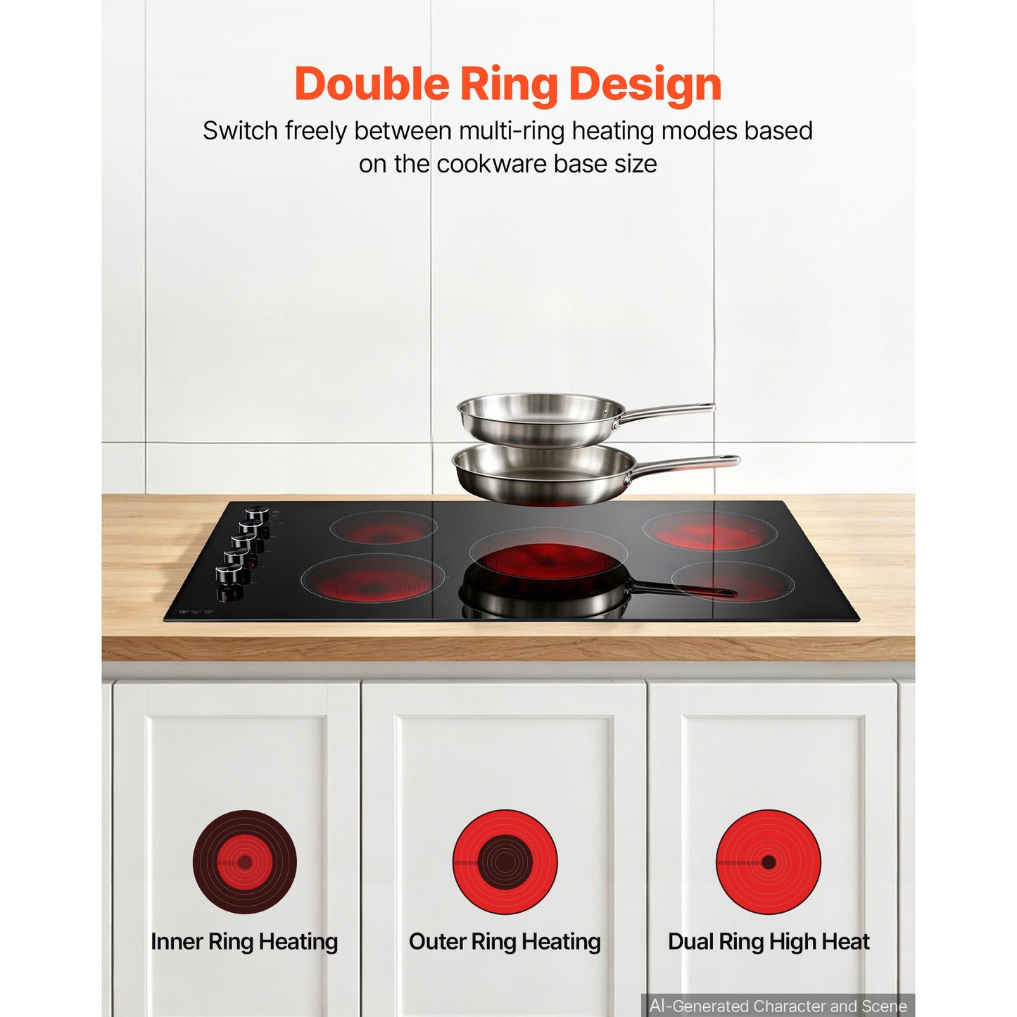 36-Inch Electric Cooktop with 5 Burners, 8800W, Touch Control, Timer, Child Lock