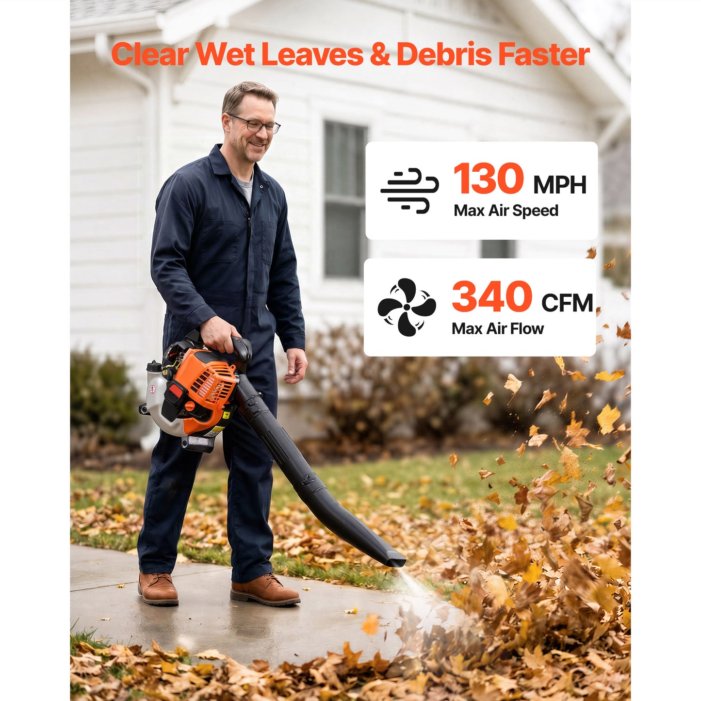 Gas Leaf Blower 25.4CC 4-Stroke Handheld Yard Debris & Snow Removal Tool