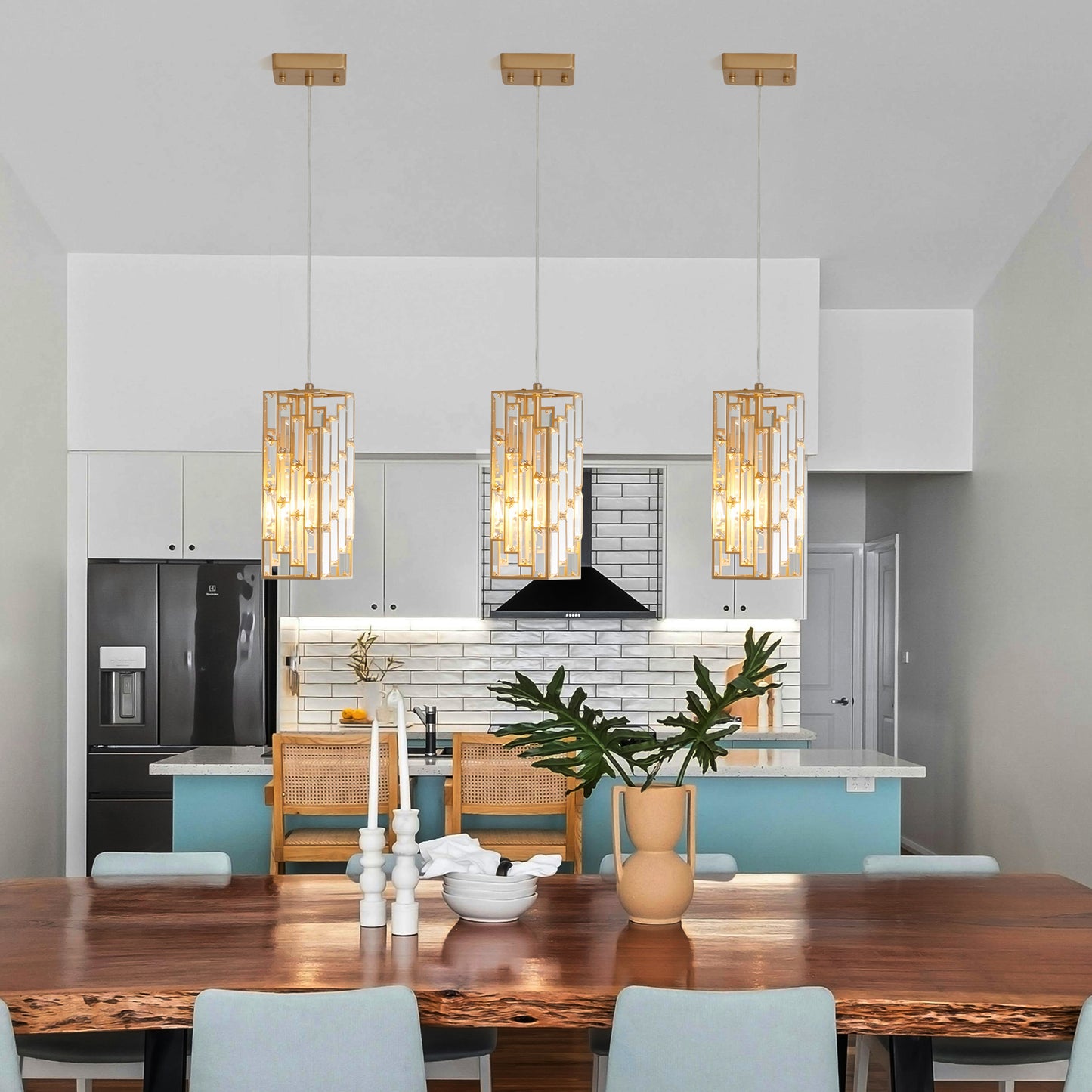 4-Inch Crystal Pendant Light Set - Adjustable Gold Ceiling Lamps for Dining & Kitchen