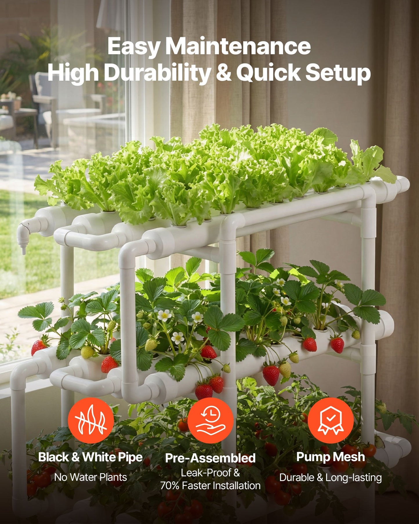 Hydroponic Growing System Kit 3-Tier 108 Sites Indoor Garden with Timed Irrigation