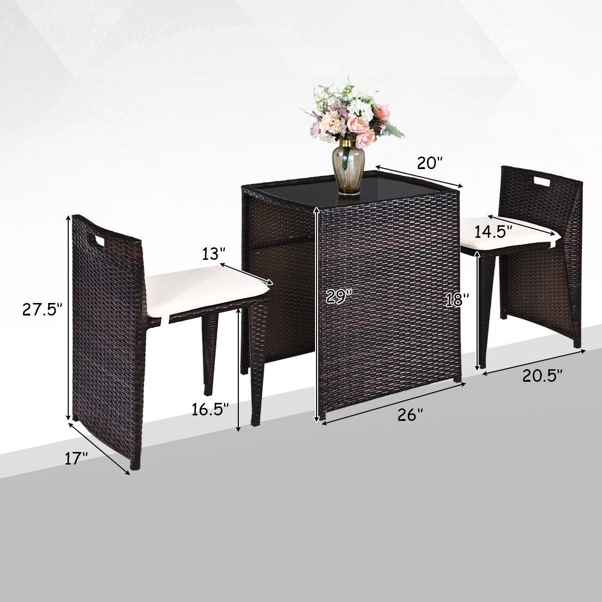 Cushioned Wicker Patio Bistro Set - No Assembly Needed