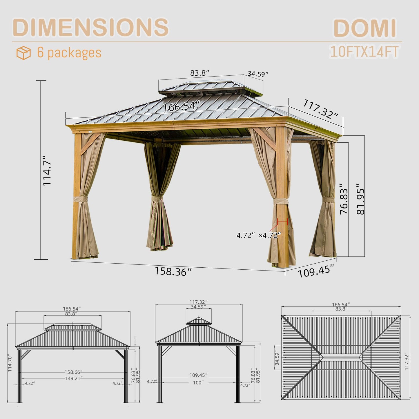 10 X 14 Hardtop Gazebo Outdoor Metal Canopy With Galvanized Steel