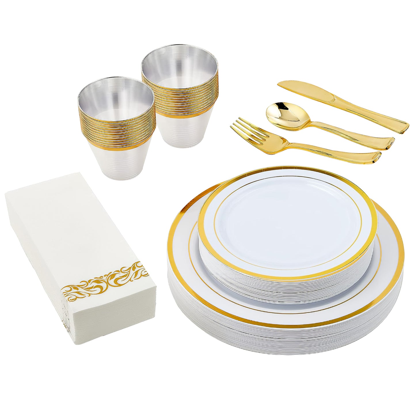 175-Piece Gold Disposable Dinnerware Set with Plates, Cups & Cutlery