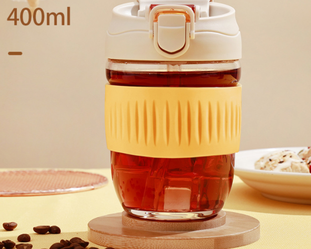 Portable Glass Cup with Straws - Dual-Use Drinking Bottle, 400ml