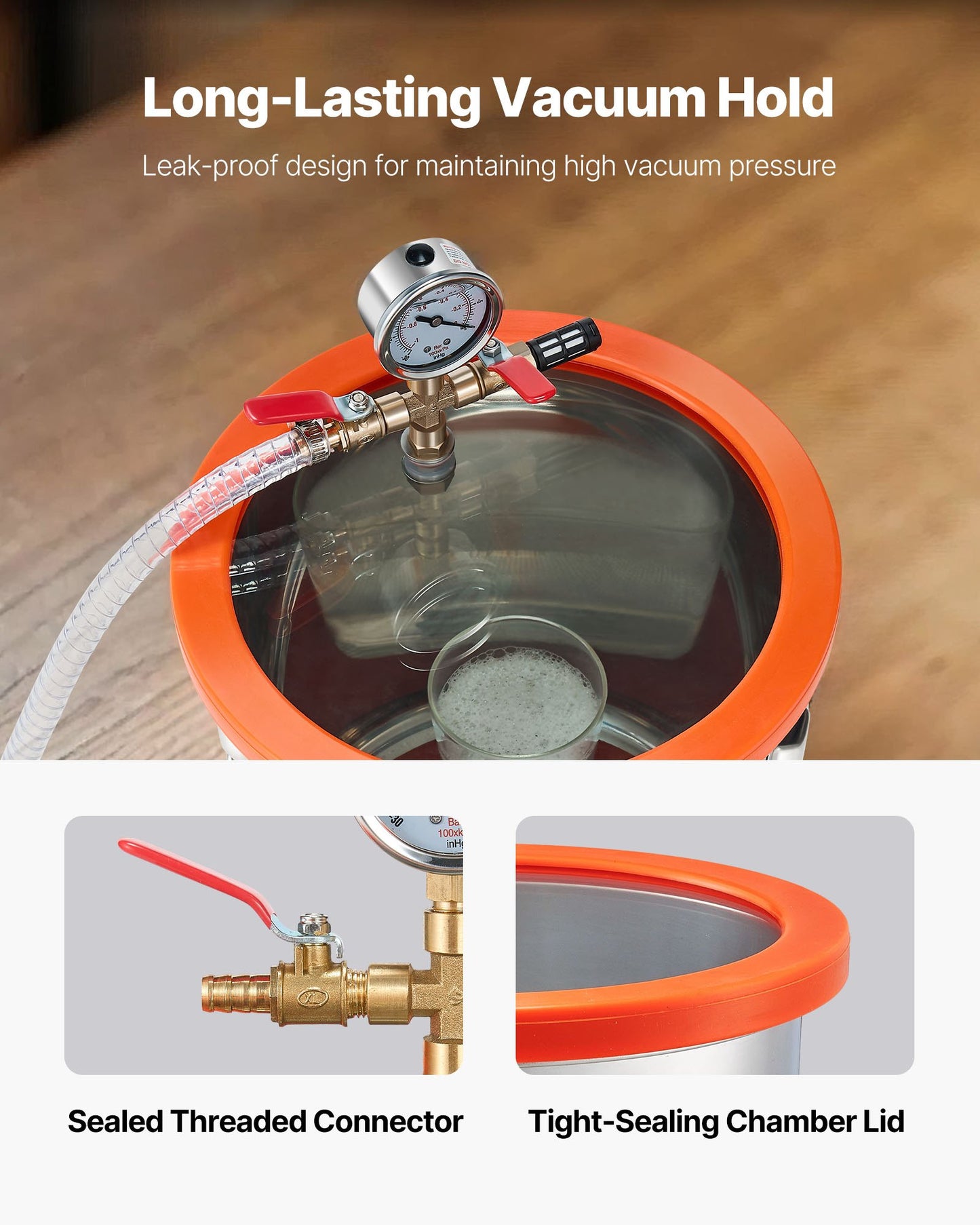 3.5 CFM Single Stage Vacuum Pump with 3-Gallon Stainless Steel Chamber Kit - Orange