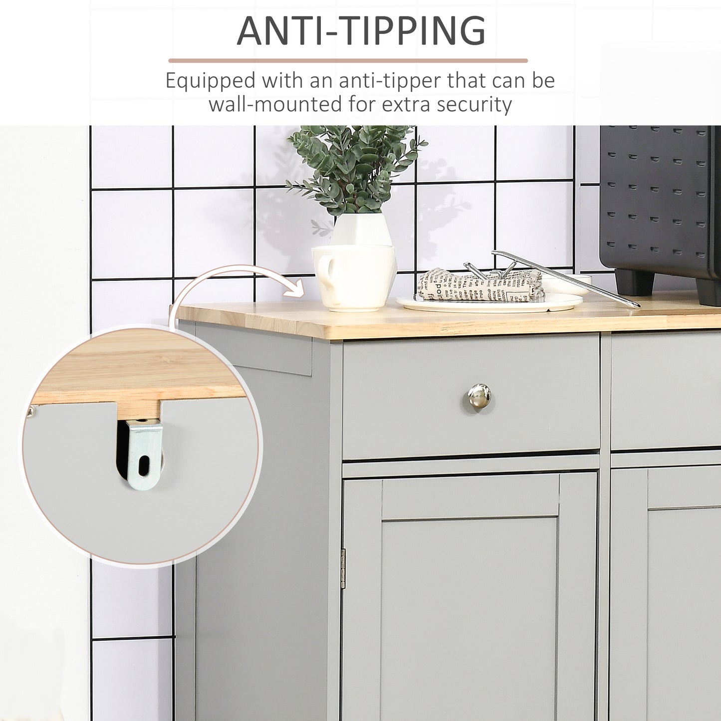 Kitchen Storage Cabinet, Sideboard Floor Cupboard with Solid Wood