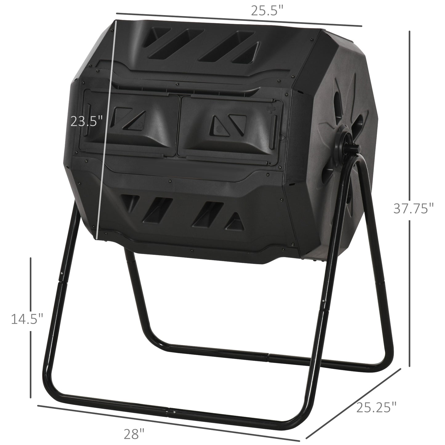 Outdoor 360° Rotating Compost Bin 43 Gallon Dual Chamber Garden Tumbler Black