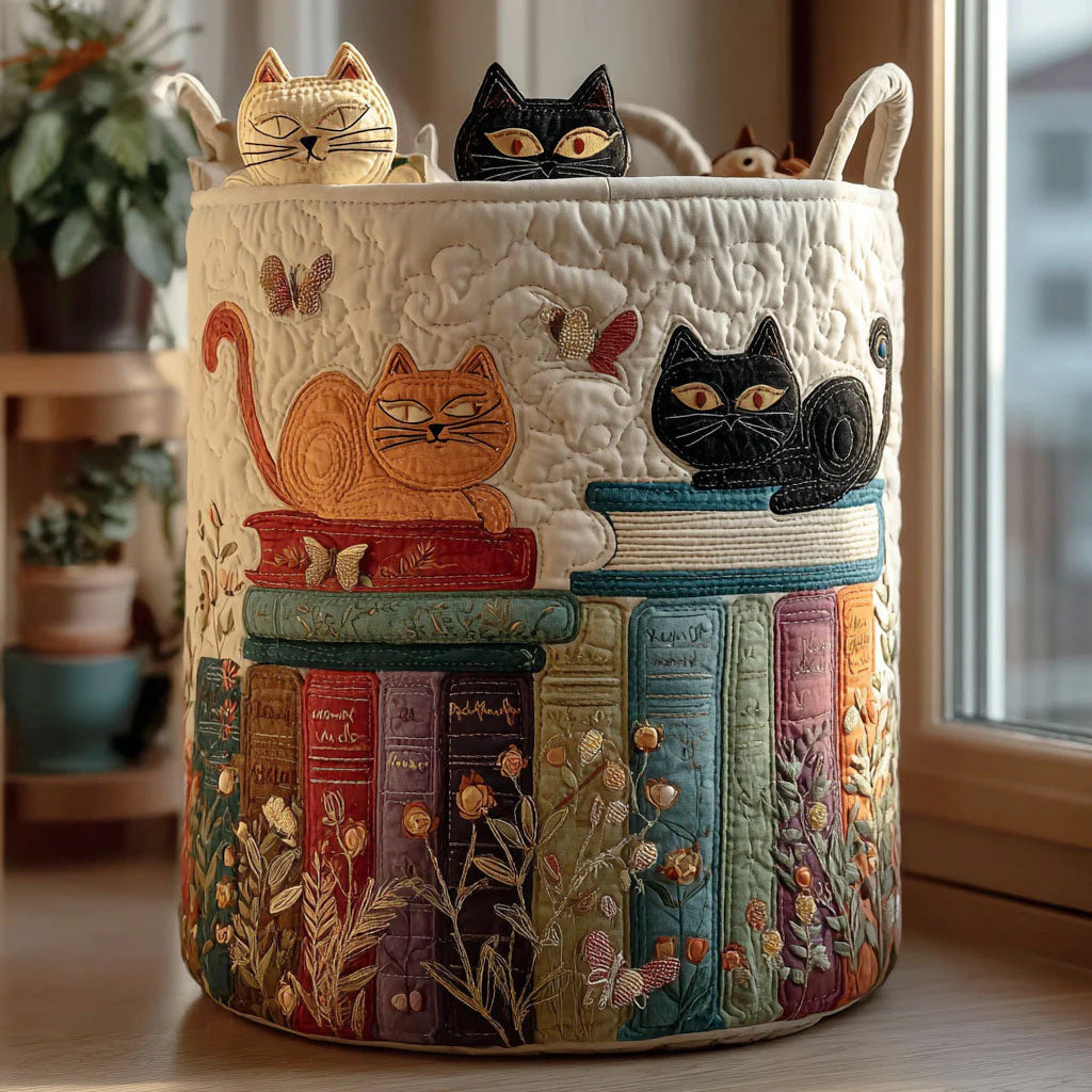 Cotton Laundry Hamper with Quilted Pleated Design Dustproof Clothes Basket