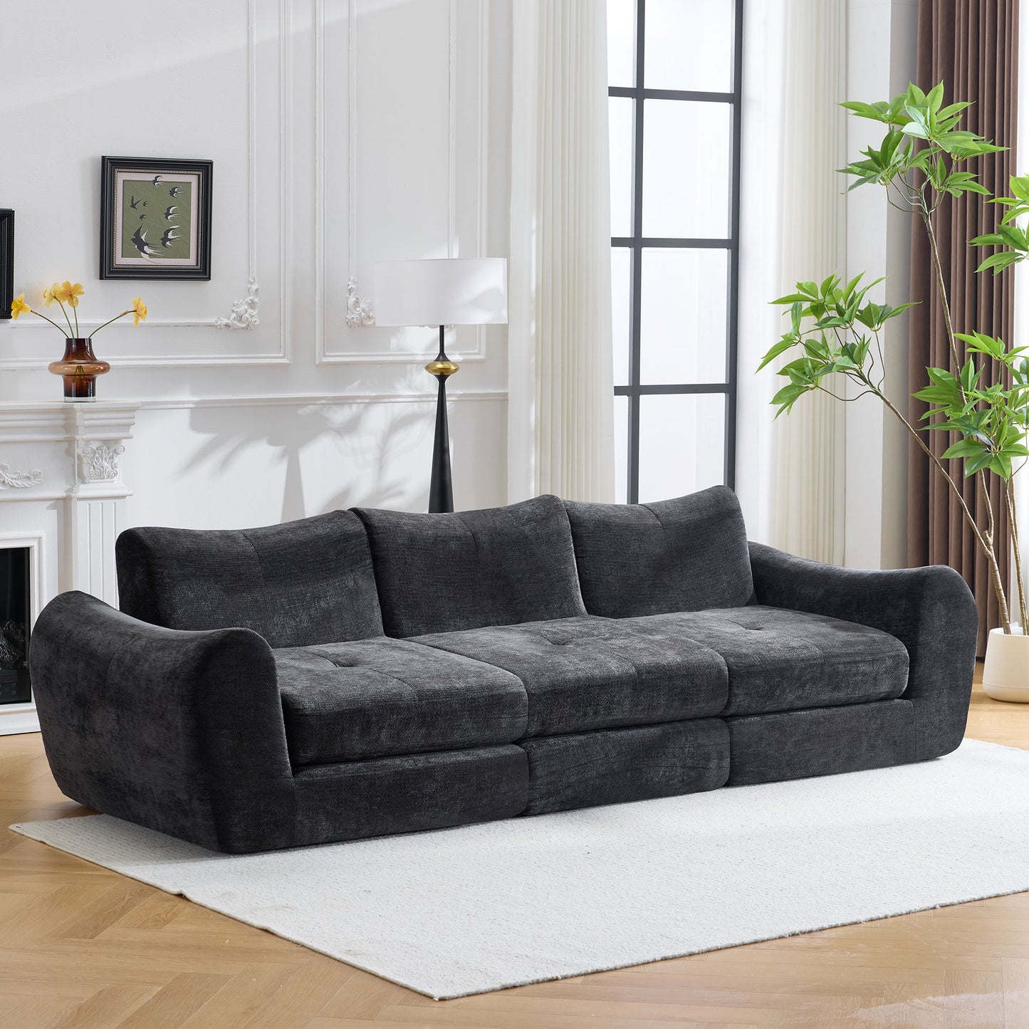 Modular Cloud Sofa Bed - Convertible Sectional Cushioned Sofa - Black