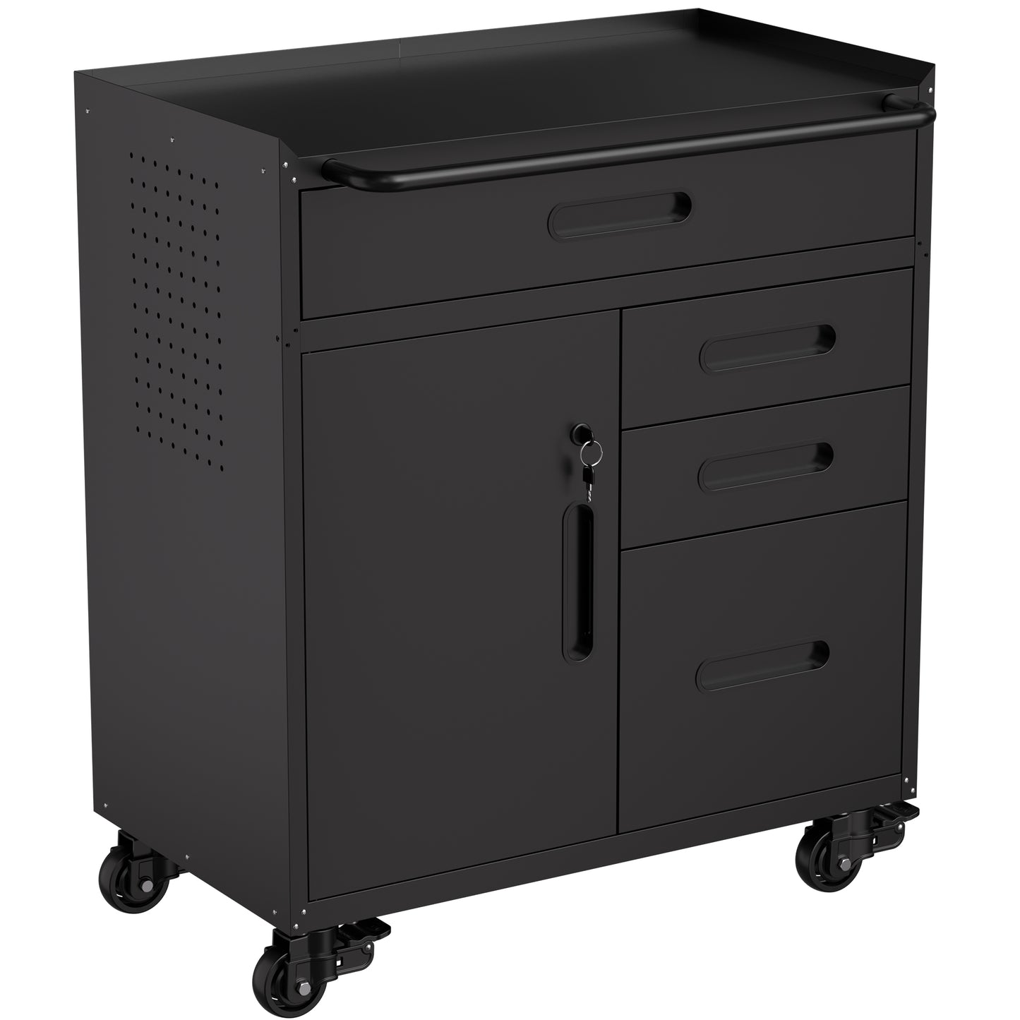 34.3" Mobile Tool Storage Cabinet - Lockable Rolling Chest in Black