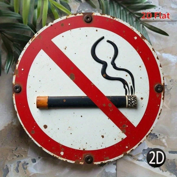 Round Iron No Smoking Sign - 8x8 Inch Metal Wall Art Decor