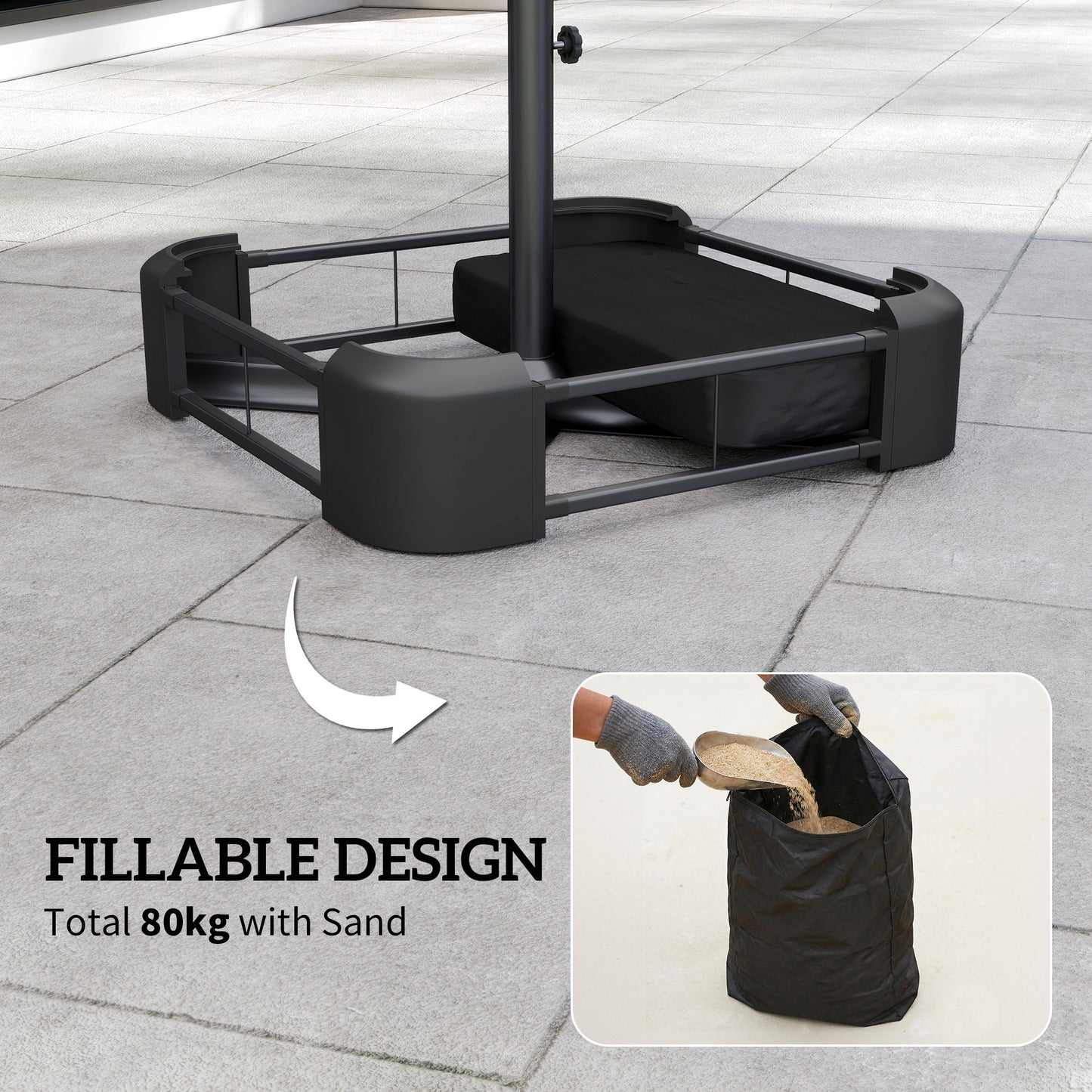Heavy Duty Sand-Filled Umbrella Base - 176 lbs for Cantilever Umbrellas