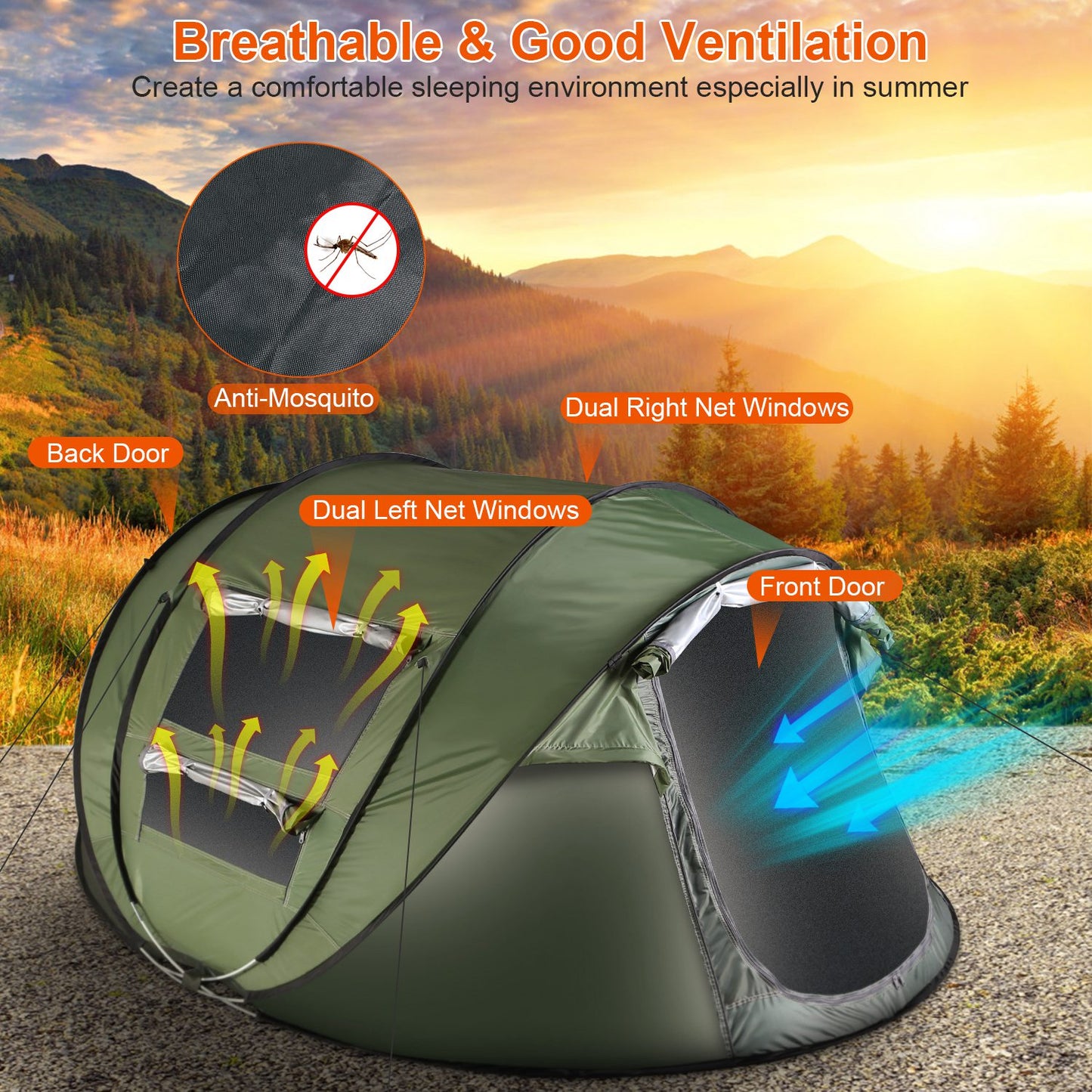 5-8 Person Automatic Pop-Up Camping Tent - Waterproof Khaki