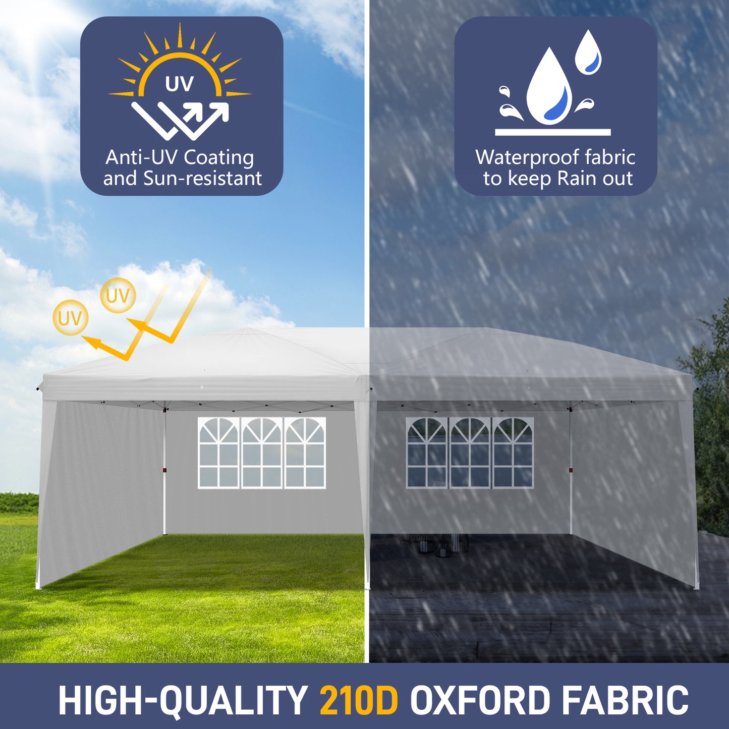 20x10ft White Waterproof Folding Tent with 2 Windows